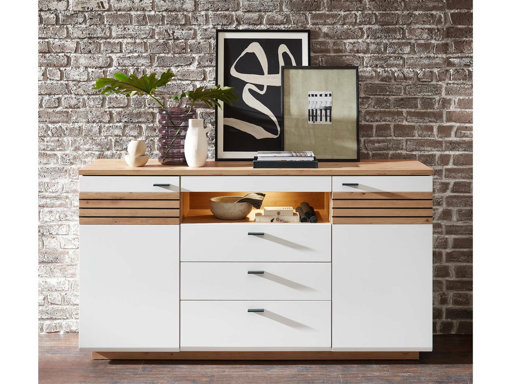 FABINA Sideboard, Material Dekorspanplatte, Artisan  Eiche Nachbildung/weiss 