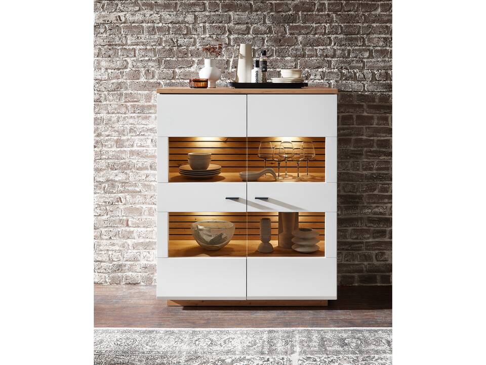 FABINA Highboard, Material Dekorspanplatte, Artisan Eiche Nachbildung/weiss 