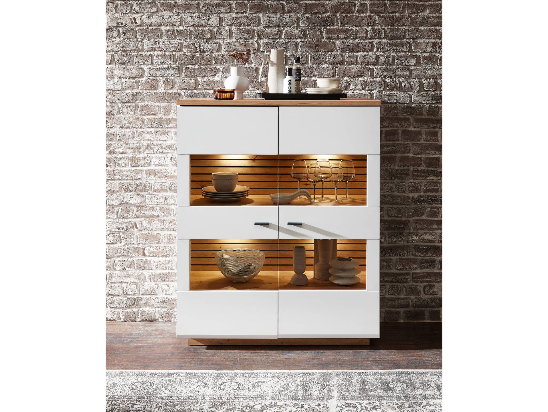 FABINA Highboard, Material Dekorspanplatte, Artisan Eiche Nachbildung/weiss 