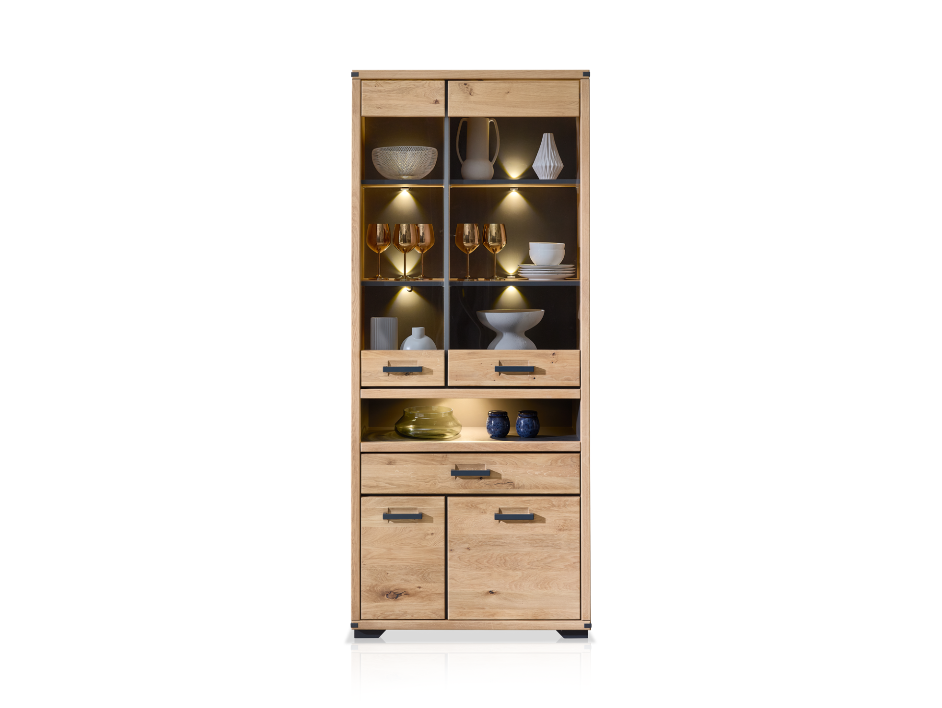 GOJA Vitrine II, Material teilmassiv, Artisan Wildeiche/graphitfarbig 