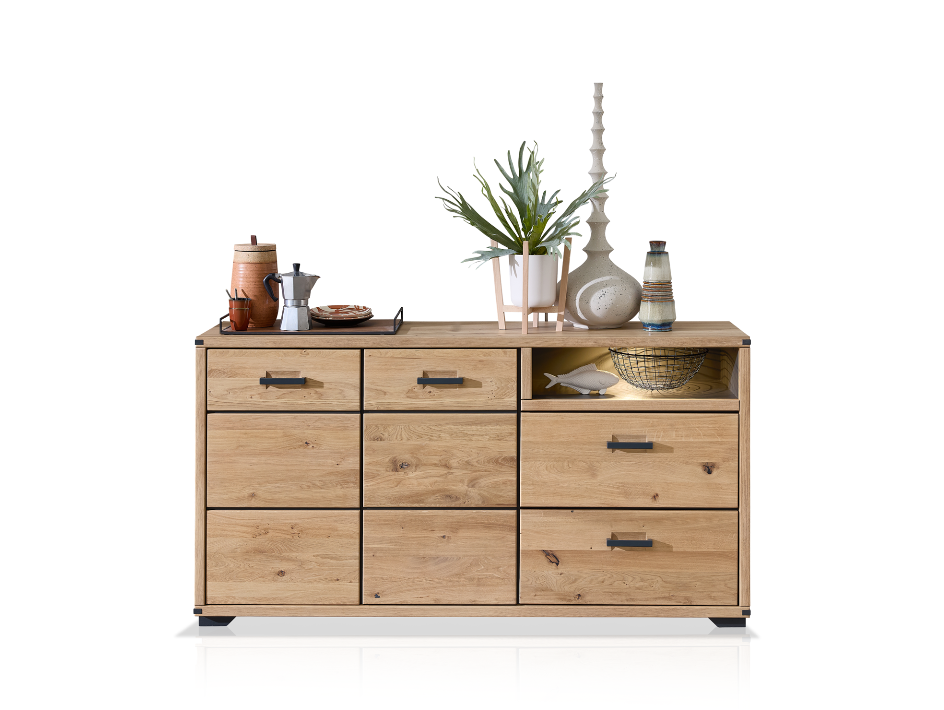 GOJA Sideboard I, Material teilmassiv, Artisan Wildeiche/graphitfarbig 