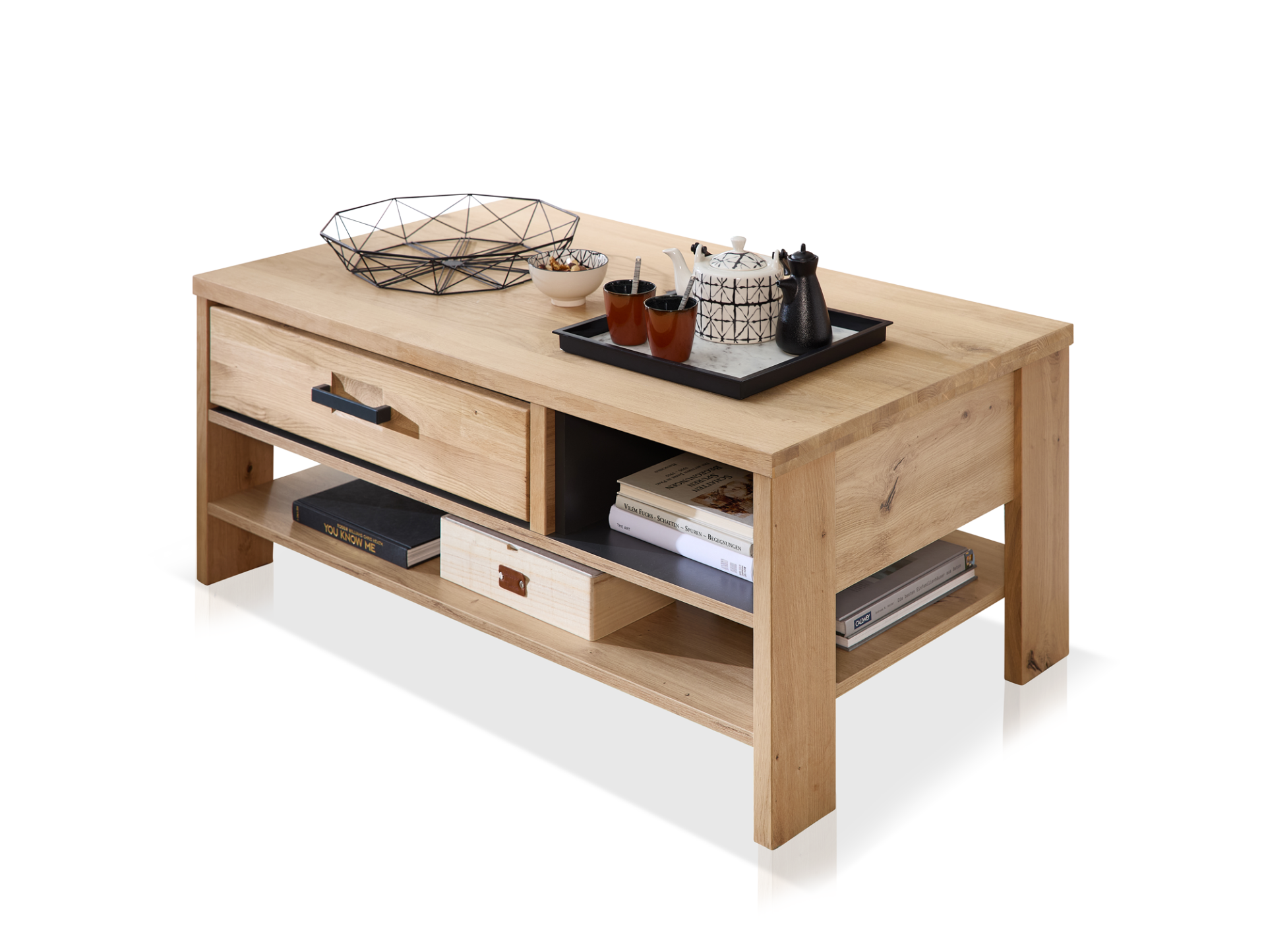 GOJA Couchtisch 110x65 cm, Material teilmassiv, Artisan Wildeiche/graphitfarbig 