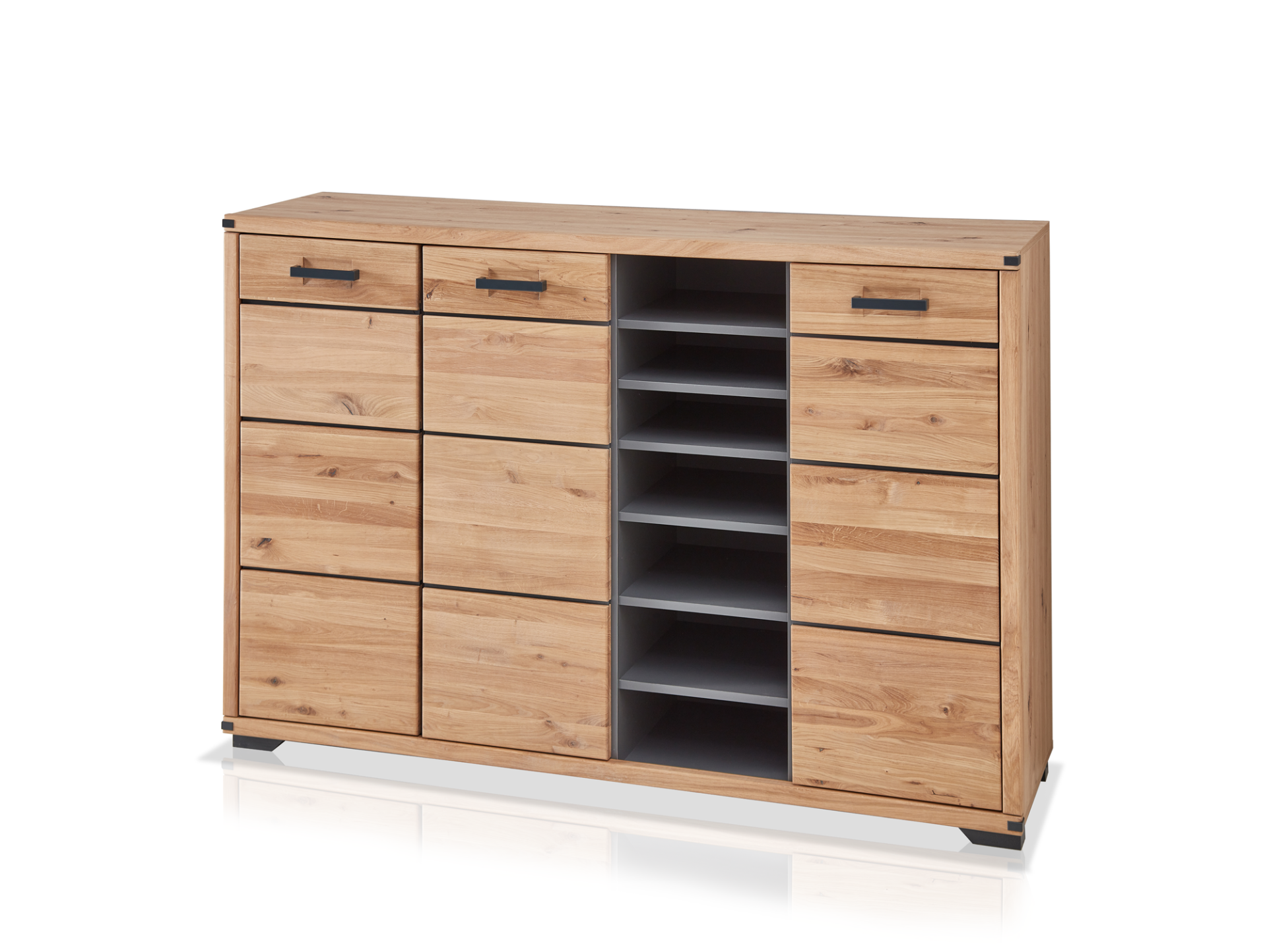 GOJA Schuhschrank I, Material teilmassiv, Artisan Wildeiche/graphitfarbig 