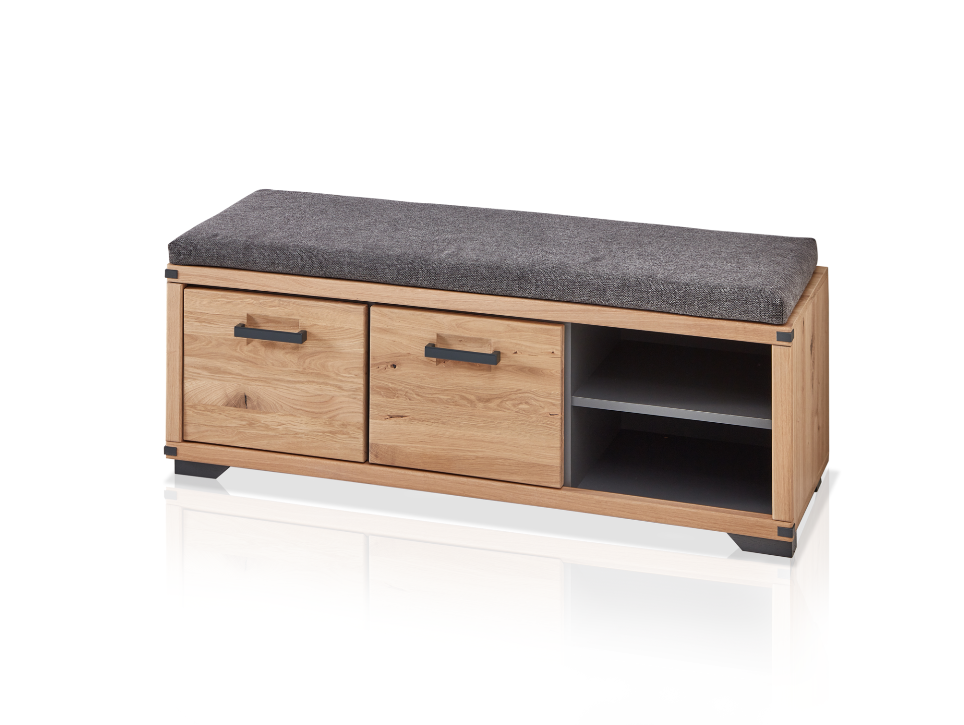 GOJA Garderobenbank, Material teilmassiv, Artisan Wildeiche/graphitfarbig 