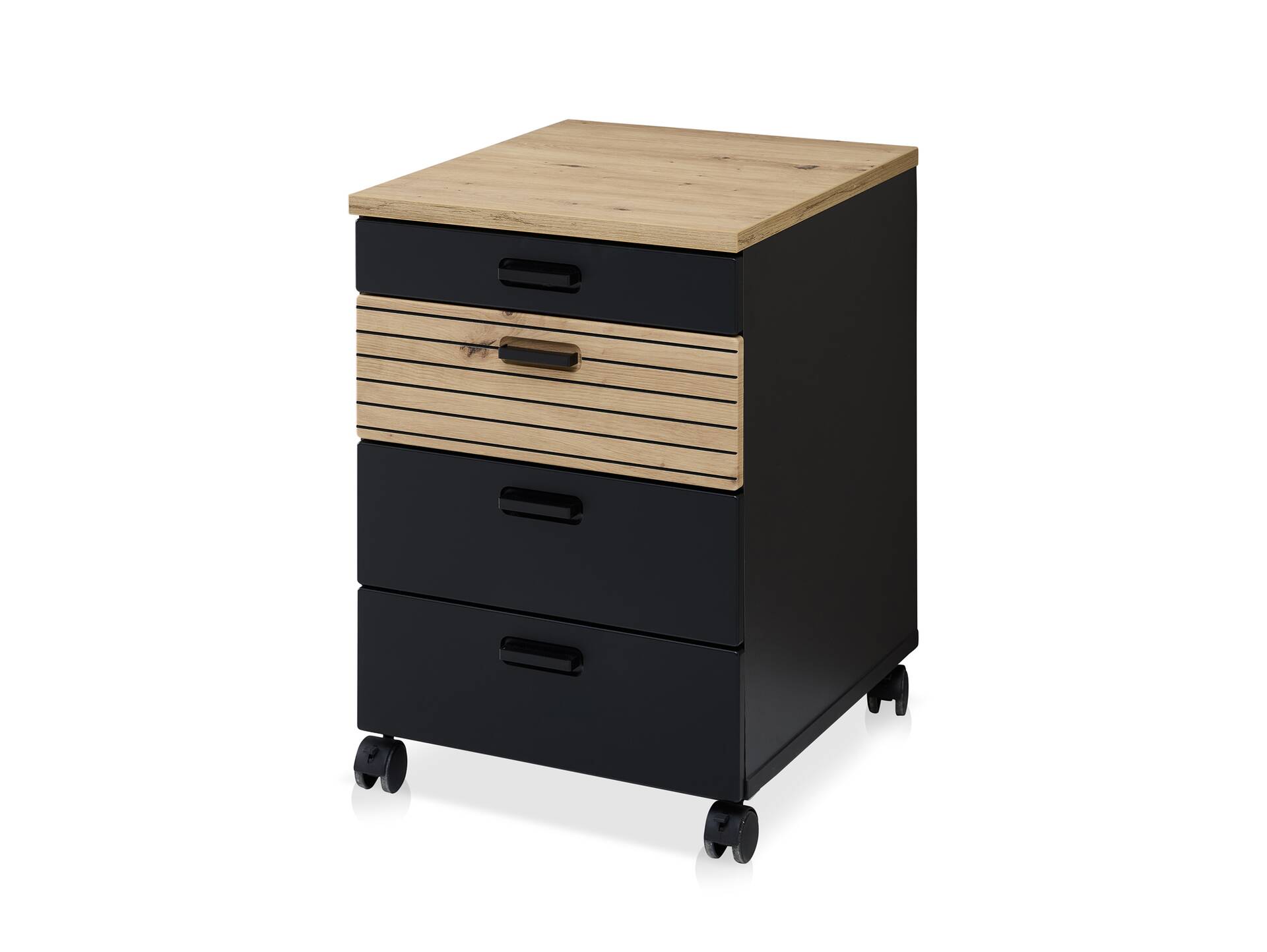 GENNY Rollcontainer, Material Dekorspanplatte Schwarz / Artisan Eichefarbig