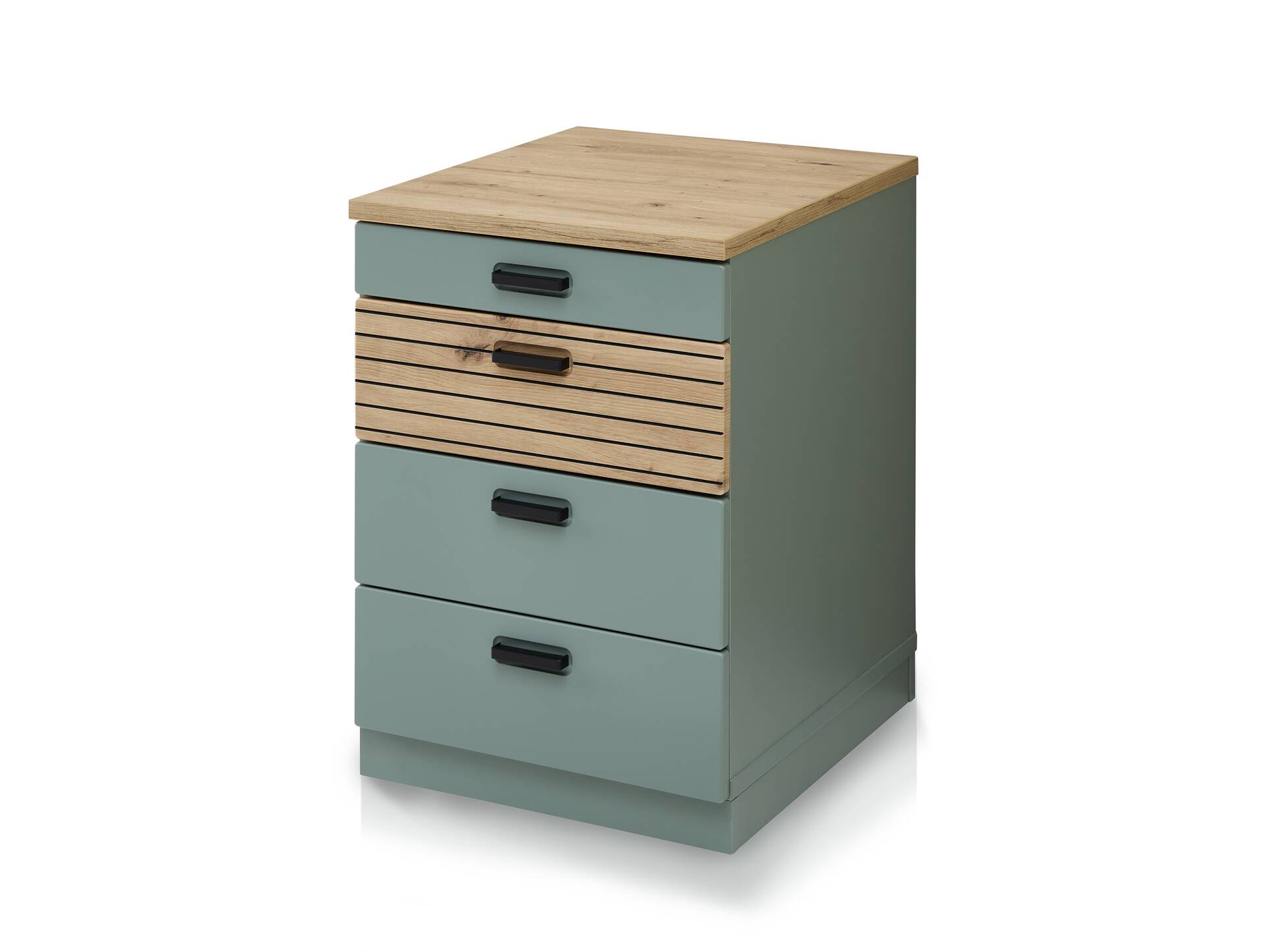 GENNY Rollcontainer, Material Dekorspanplatte Schilfgrün / Artisan Eichefarbig