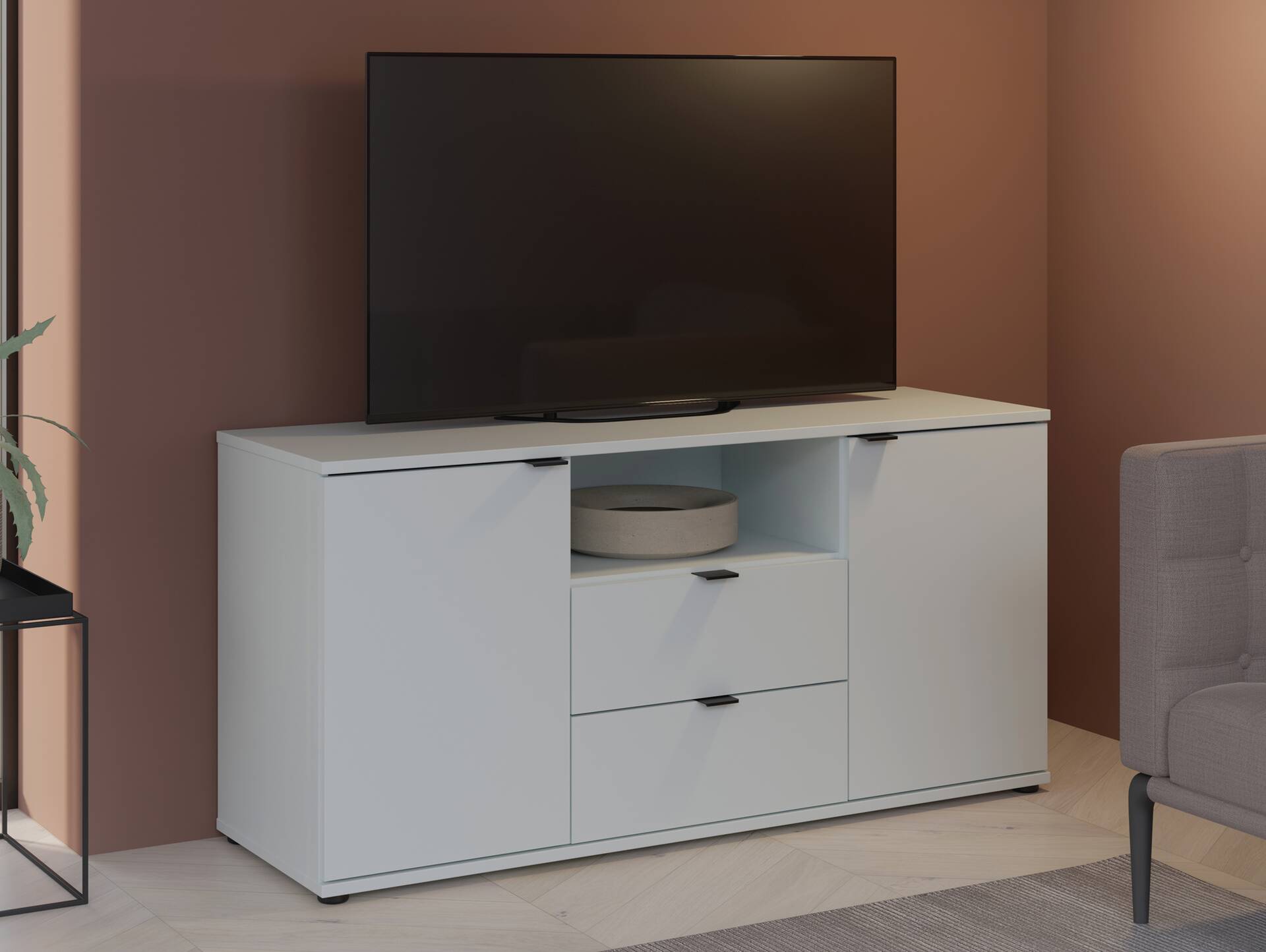 GINNY TV-Unterschrank, Material Spanplatte Hellgrau