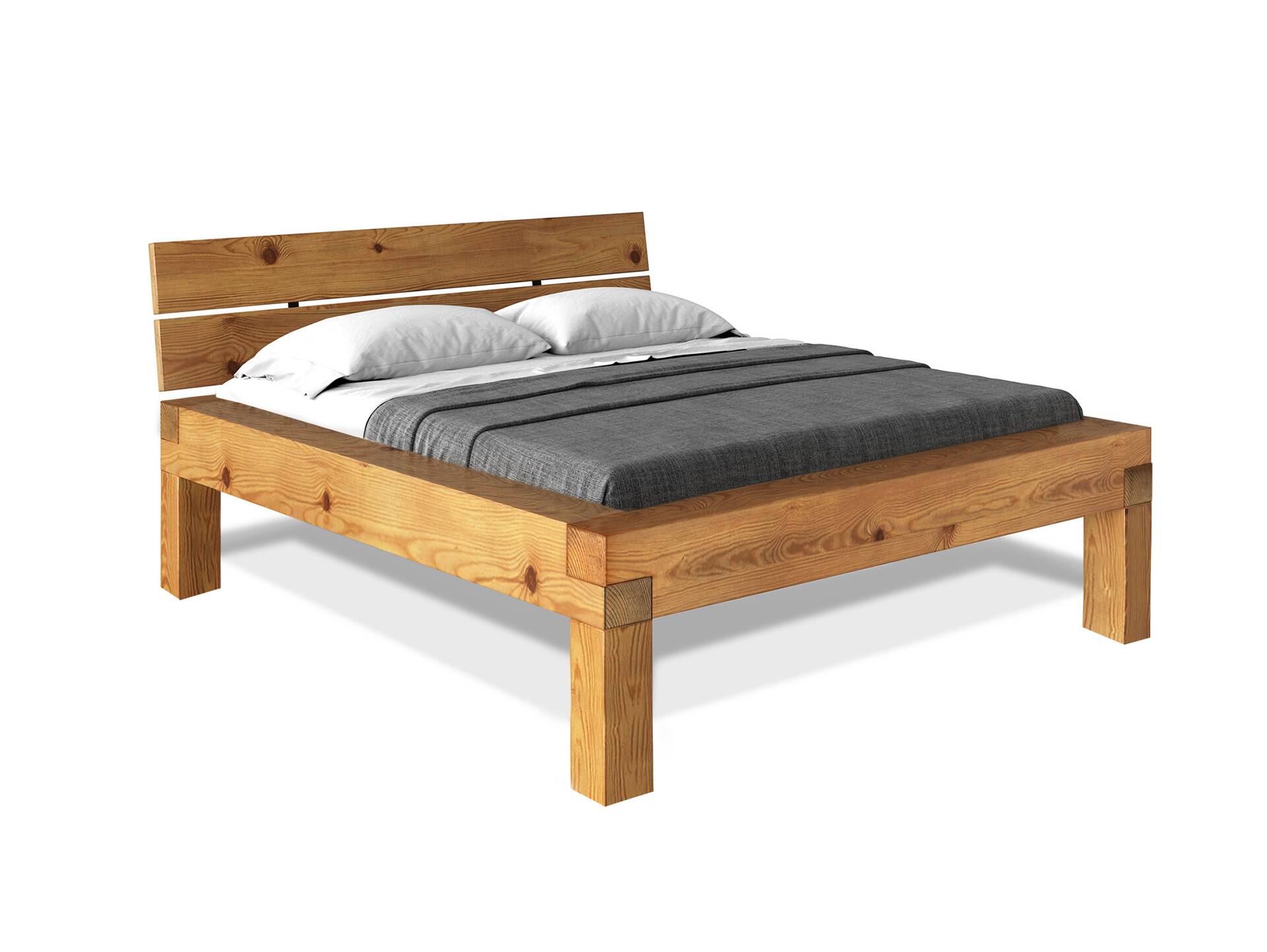 CURBY 4-Fuß-Balkenbett mit Kopfteil, Material Massivholz, Thermo-Fichte 140 x 220 cm | natur | Komforthöhe