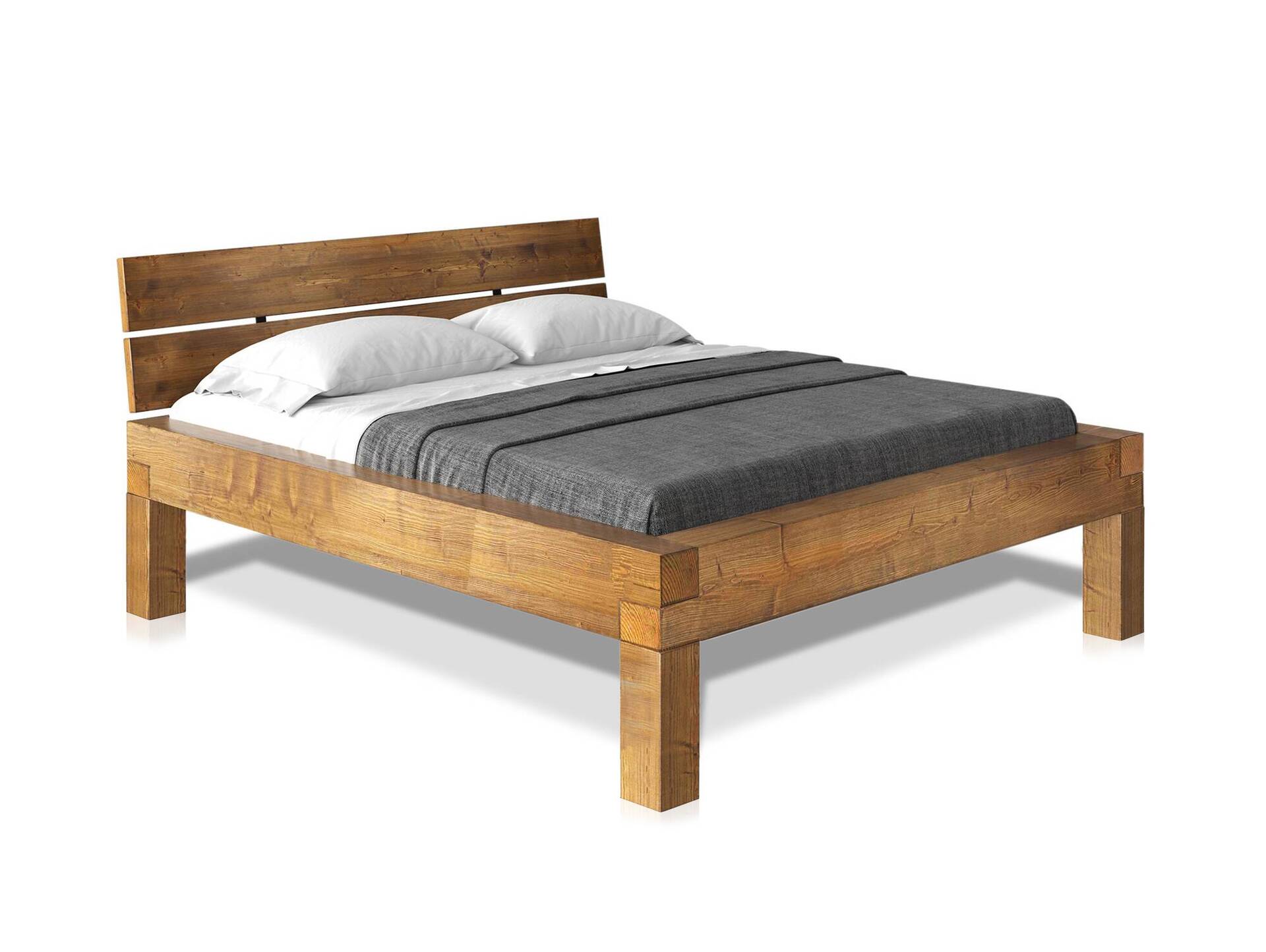 CURBY 4-Fuß-Balkenbett mit Kopfteil, Material Massivholz, Thermo-Fichte 140 x 220 cm | vintage | Komforthöhe