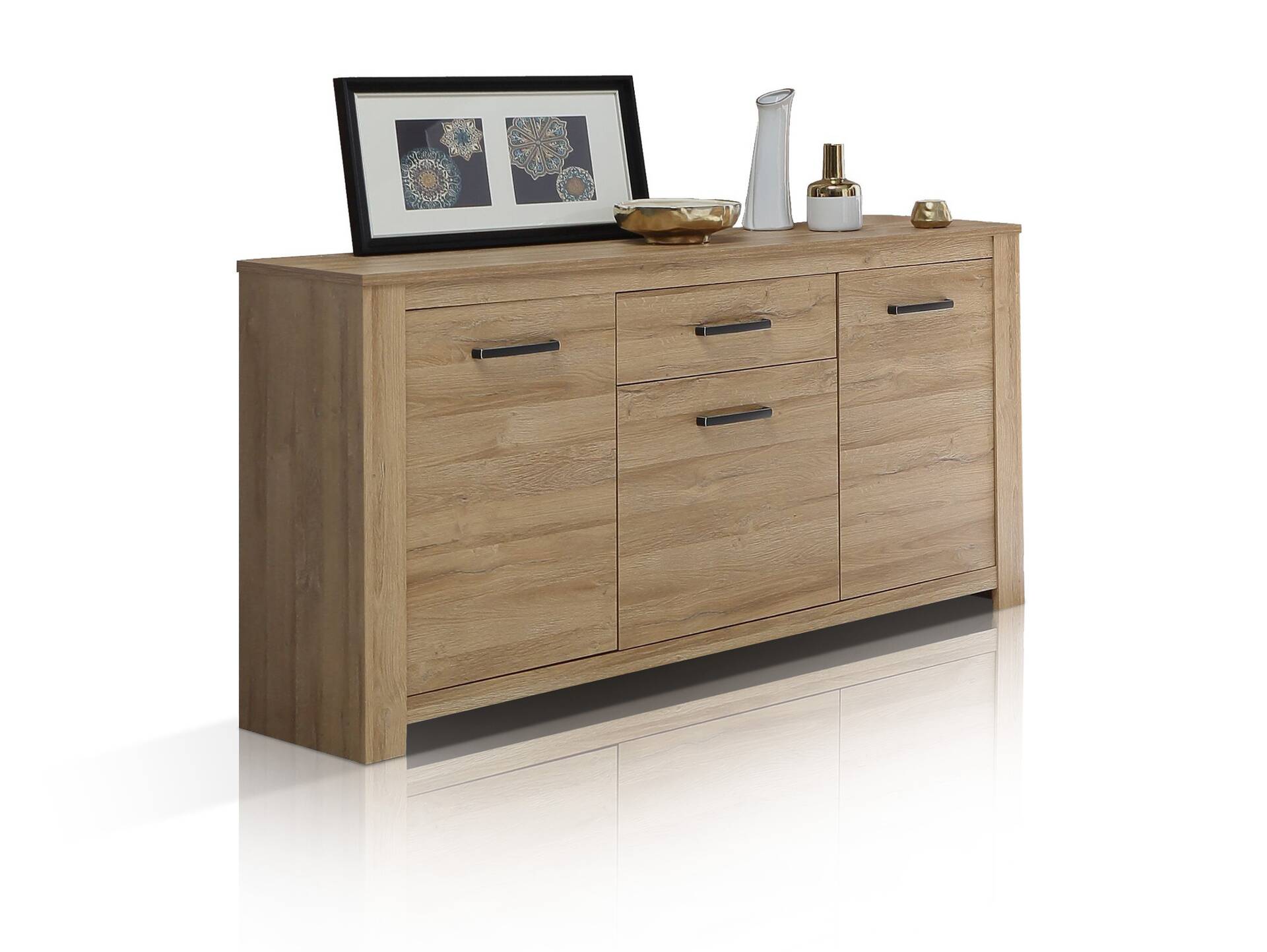 HUDSON Sideboard 3 Türen+1 Schubkasten, Material Dekorspanplatte, alteichefarbig 