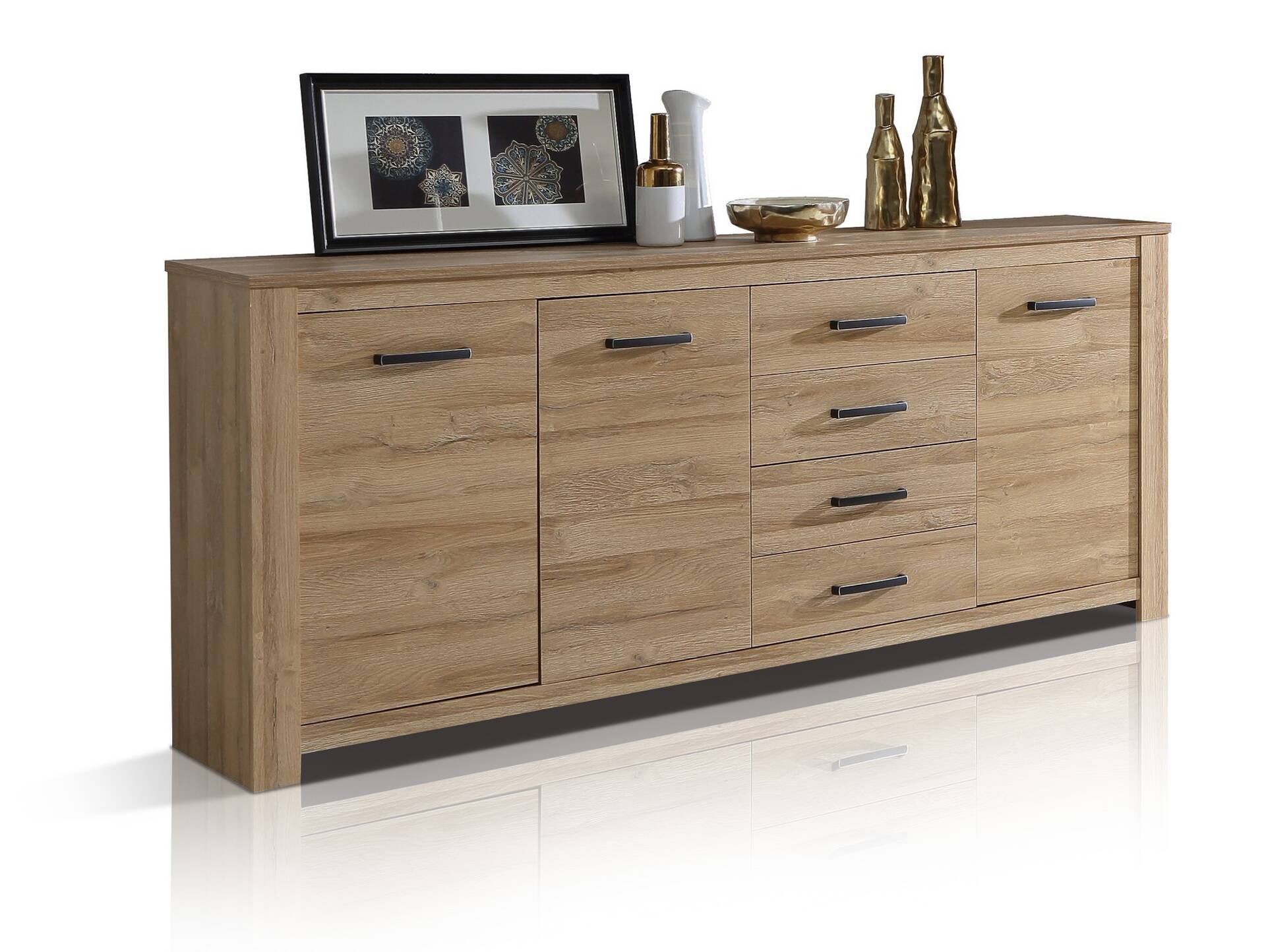 HUDSON Sideboard 3 Türen+4 Schubkasten, Material Dekorspanplatte, alteichefarbig 