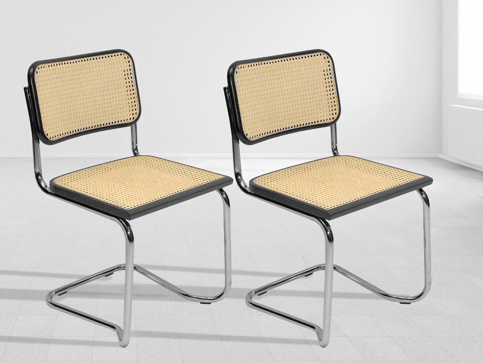 HOLM 2er SET Freischwinger, Material Naturgeflecht, Gestell Metall 