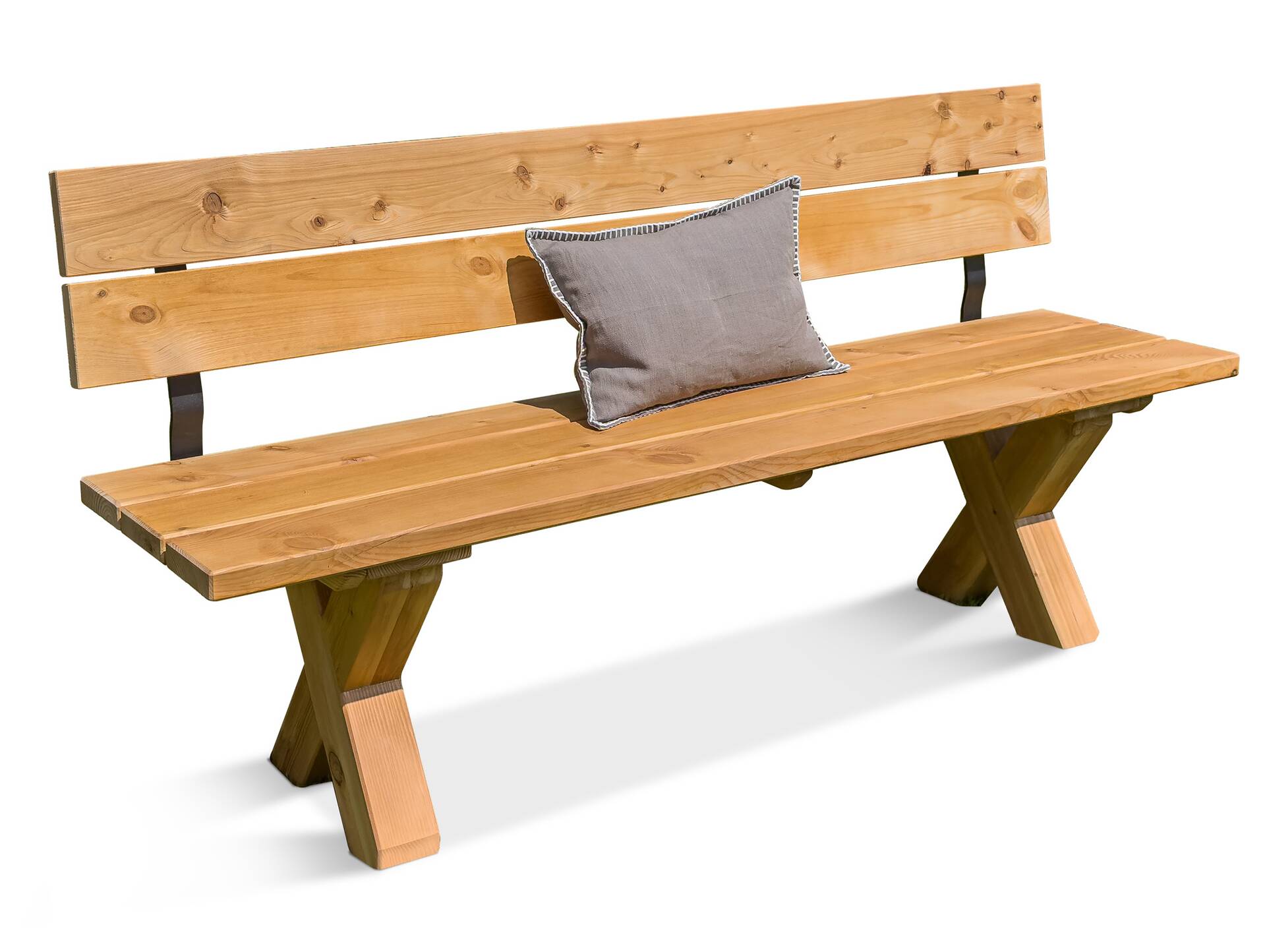 CANCUN Sitzbank / Gartenbank mit X-Beinen, Material Massivholz, Lärche natur 200 cm | mit Rückenlehne