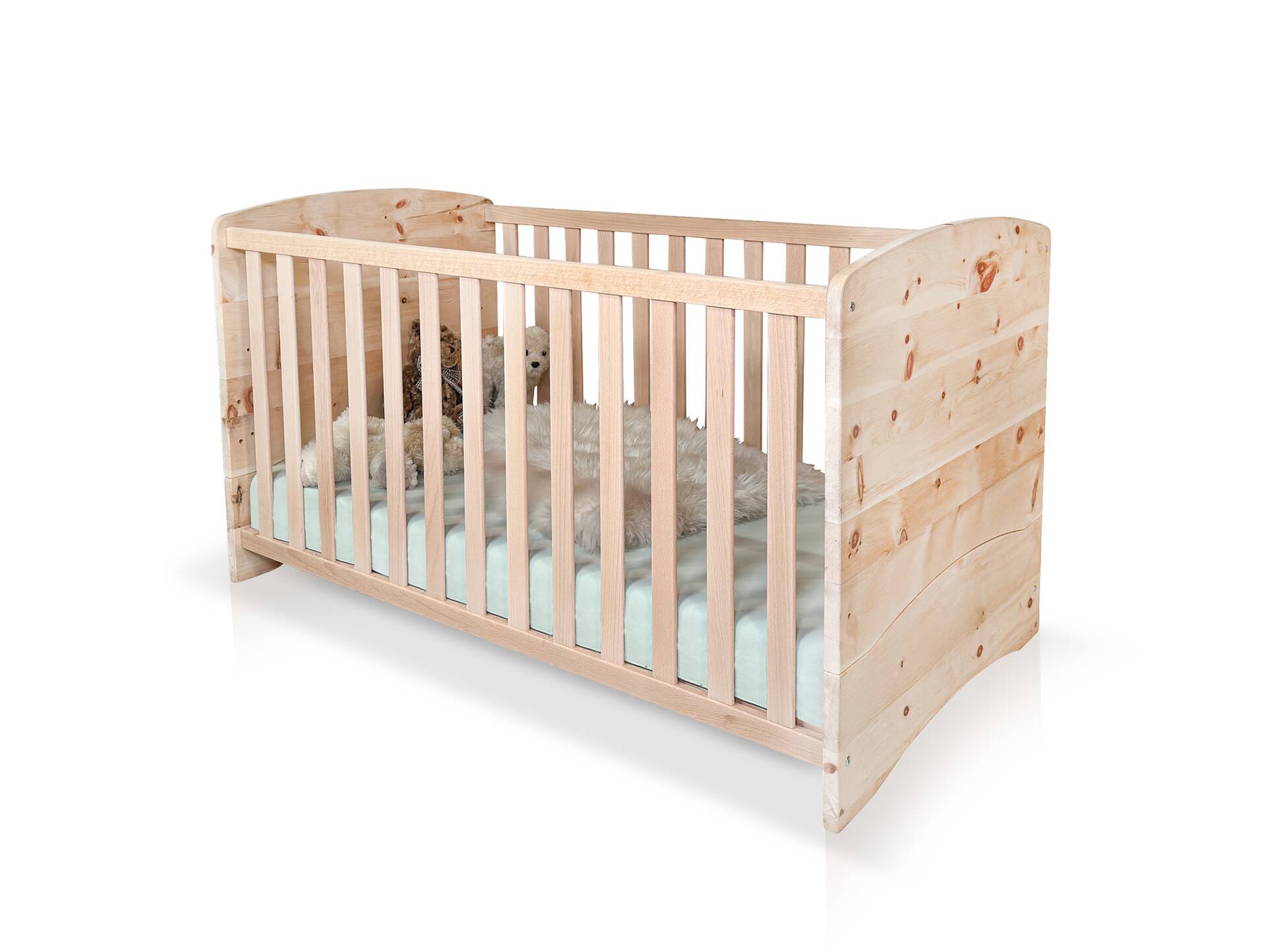 ALPENKIND Babybett 70x140 cm, Material Massivholz Zirbe unbehandelt