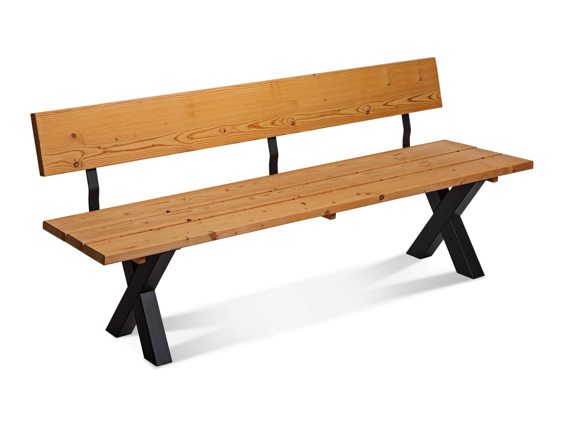 KENTUCKY Sitzbank / Gartenbank mit X-Beinen, Altholzoptik, Material Massivholz, THERMO-Fichte gebürstet/lasiert 220 cm | mit Rückenlehne | natur