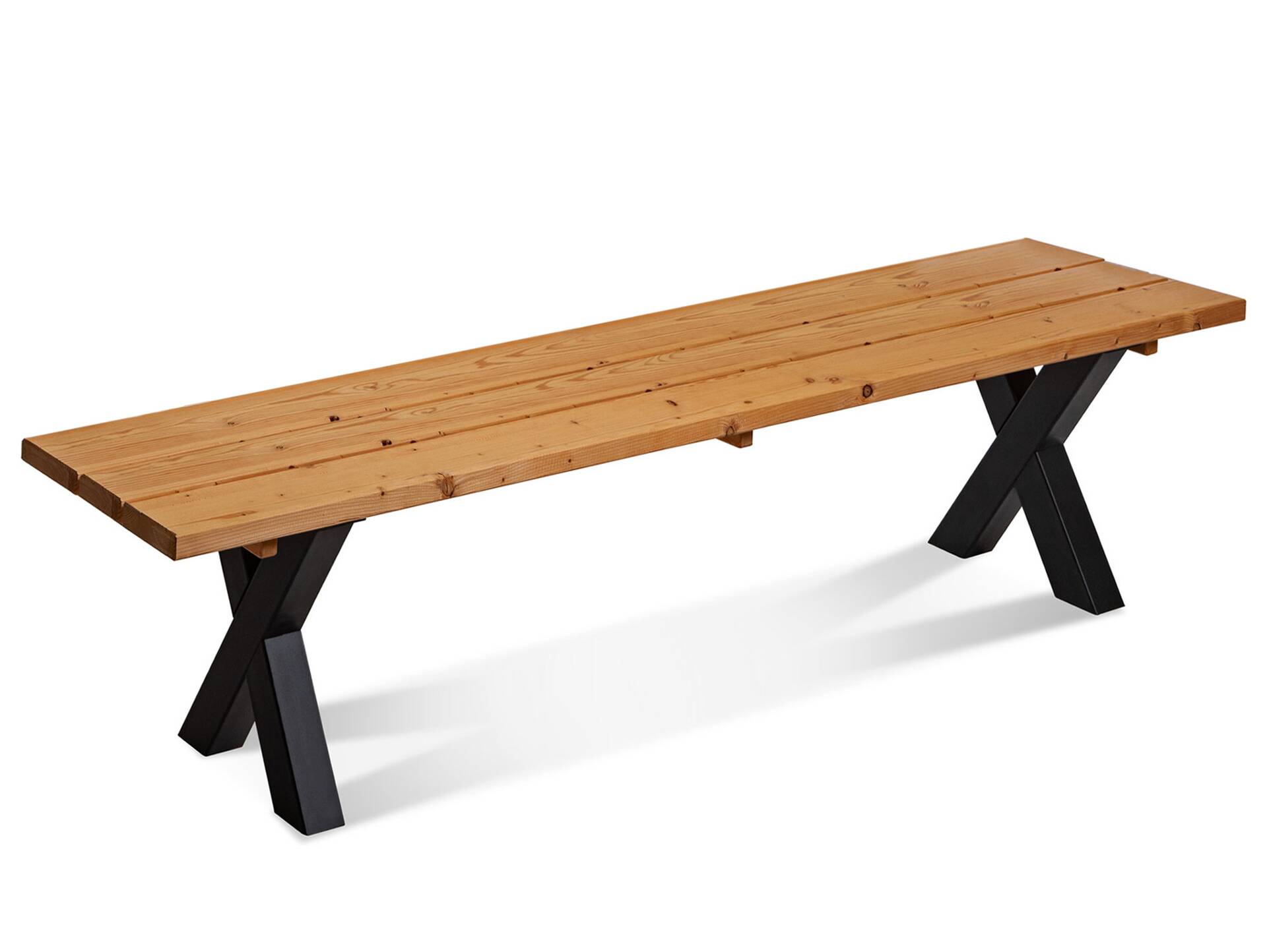 KENTUCKY Sitzbank / Gartenbank mit X-Beinen, Altholzoptik, Material Massivholz, THERMO-Fichte lackiert 160 cm | ohne Rückenlehne | natur
