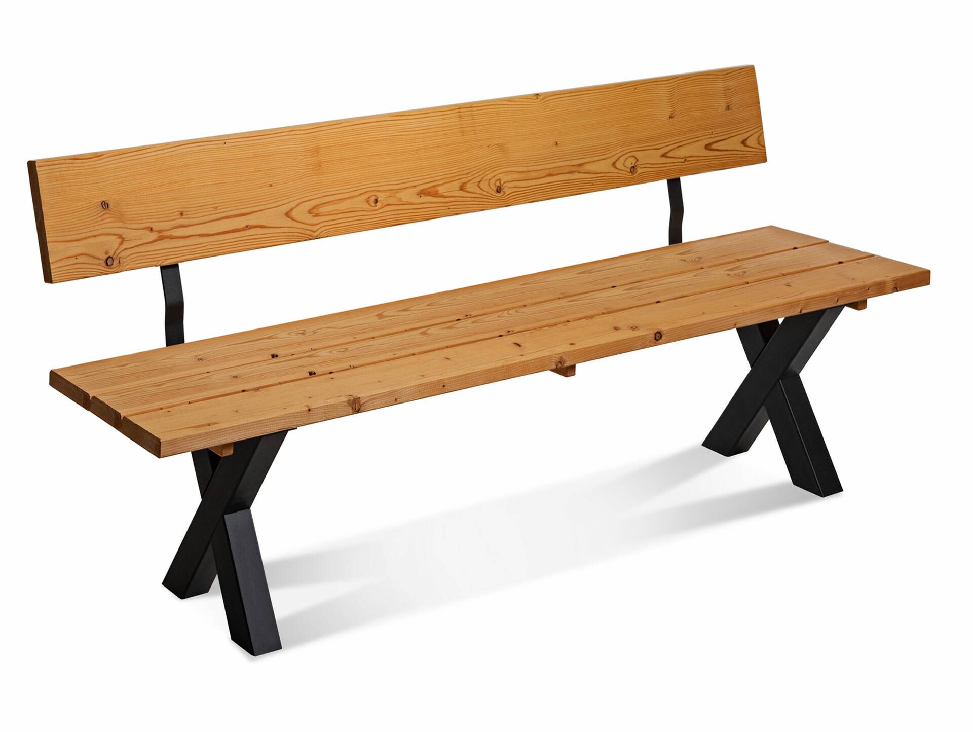 KENTUCKY Sitzbank / Gartenbank mit X-Beinen, Altholzoptik, Material Massivholz, THERMO-Fichte lackiert 160 cm | mit Rückenlehne | natur