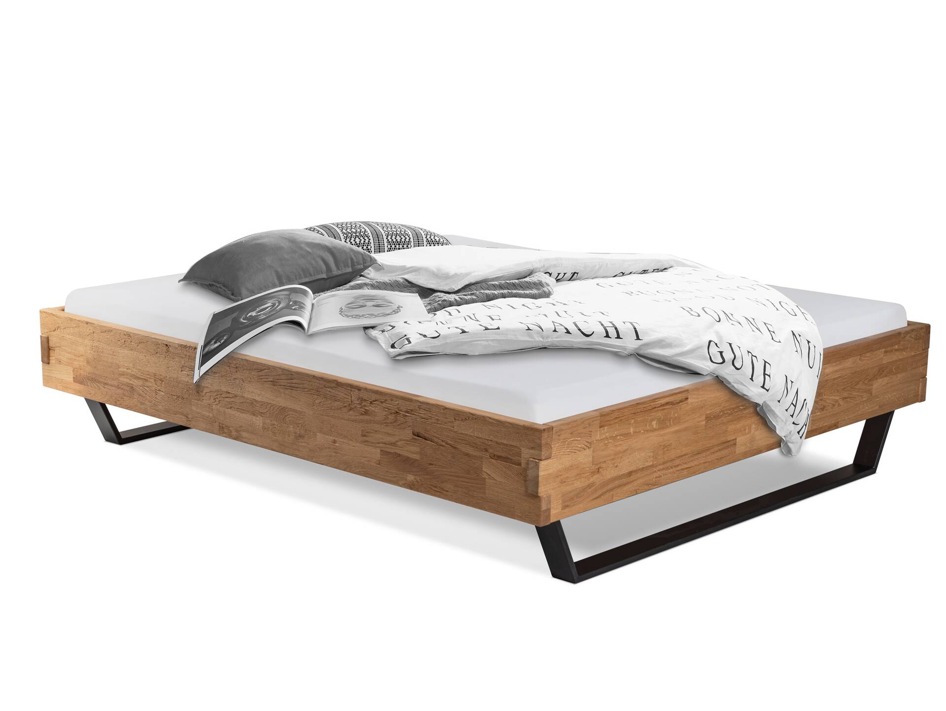 CORDINO Kufenbett aus Eiche, Material Massivholz, ohne Kopfteil 90 x 200 cm | Eiche unbehandelt | gehackt