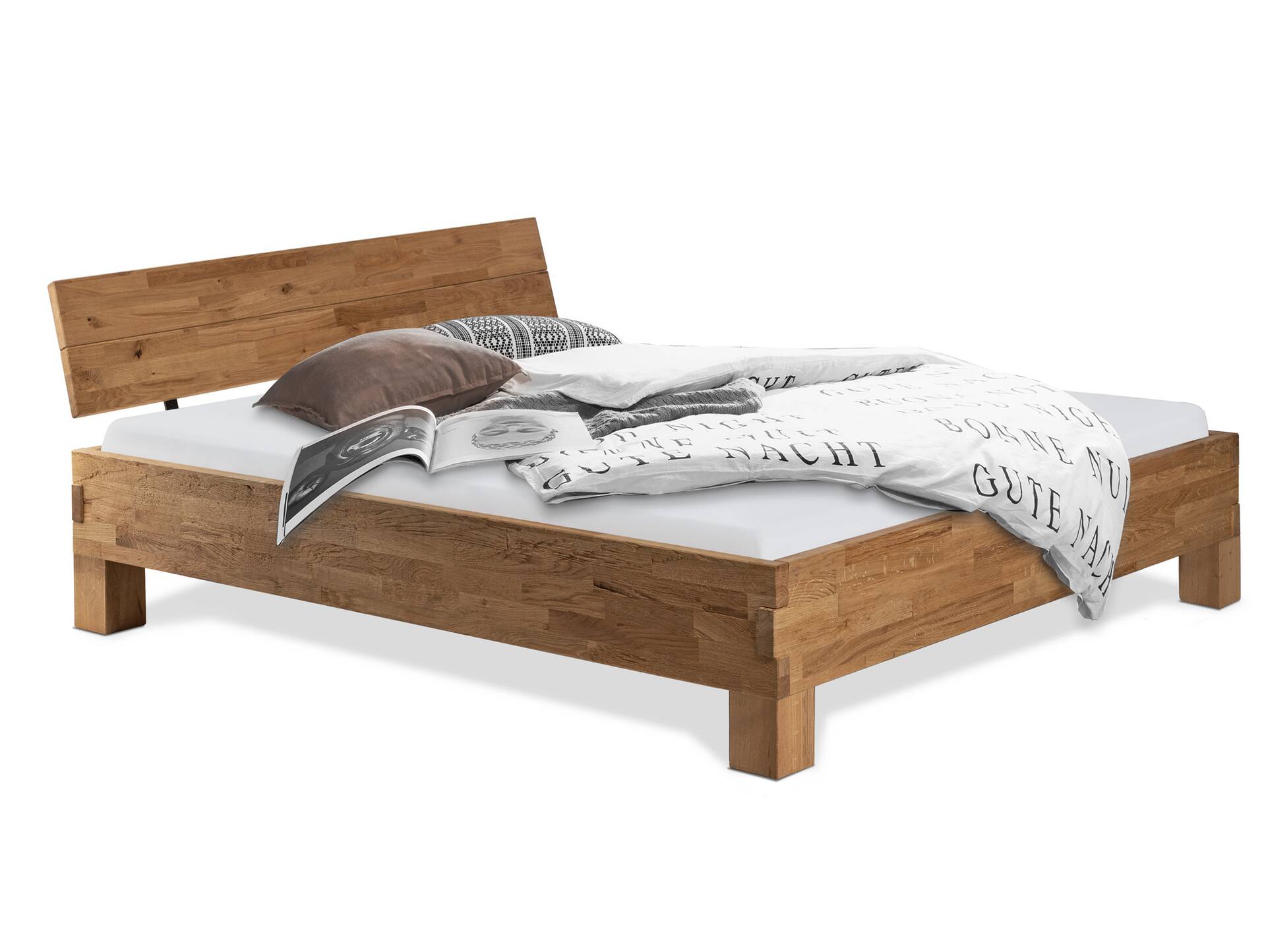 CORDINO 4-Fuß-Bett aus Eiche, Material Massivholz, mit/ohne Kopfteil 200 x 220 cm | Eiche unbehandelt | gehackt | mit Kopfteil