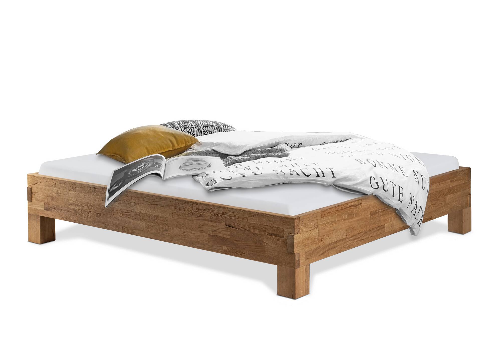 CORDINO 4-Fuß-Bett aus Eiche ohne Kopfteil, Material Massivholz 140 x 200 cm | Eiche lackiert | gehackt