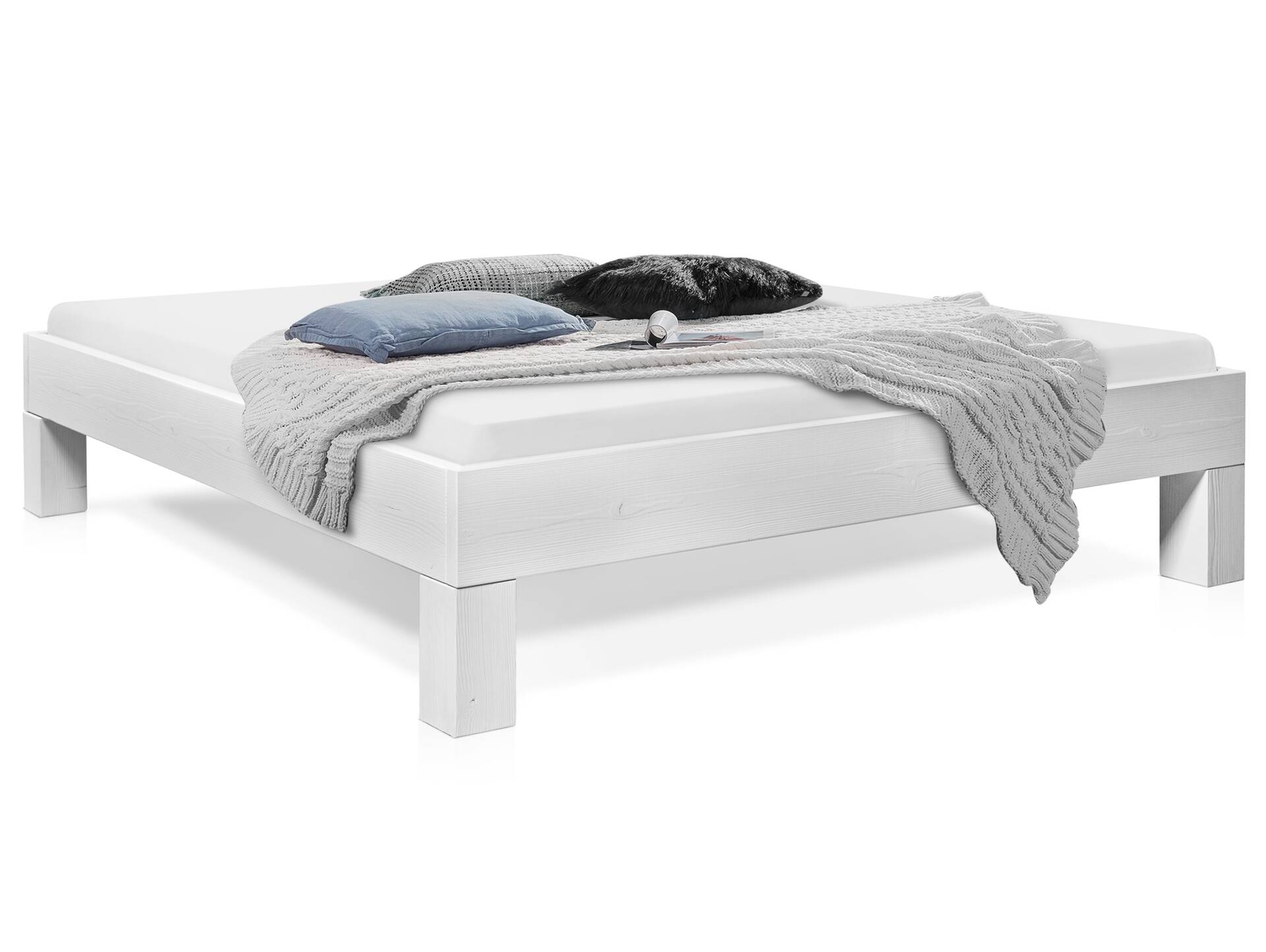 LUKY 4-Fuß-Massivholzbett ohne Kopfteil, Fichte weiss 90 x 220 cm