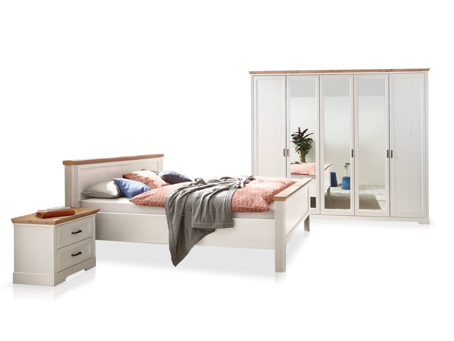 JENNA Komplett-Schlafzimmer, Material Spanplatte,  Piniefarbig/Artisan Eiche Nachbildung 