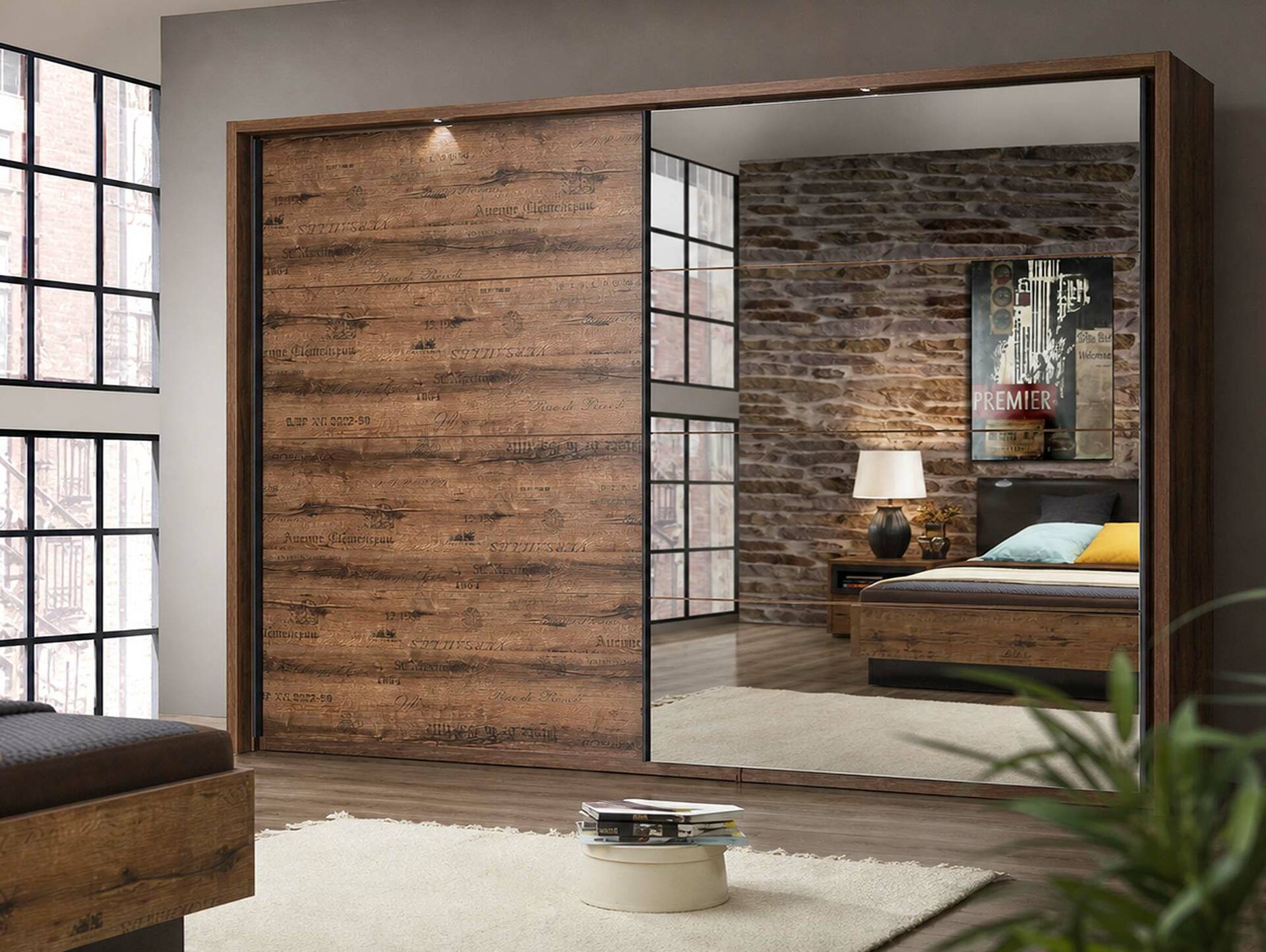 JESOLO Schiebetürenschrank, Material Dekorspanplatte, schlammeichefarbig 270 cm
