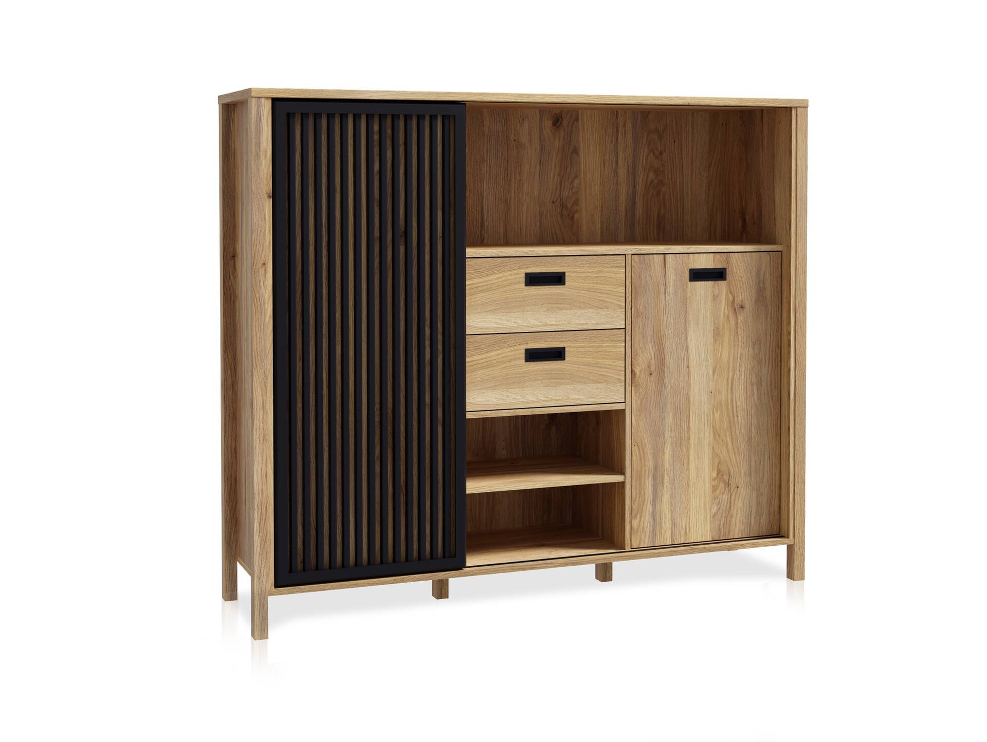 JACCO Highboard II, Material Spanplatte, Mauvella Eiche Nachbildung/schwarz 