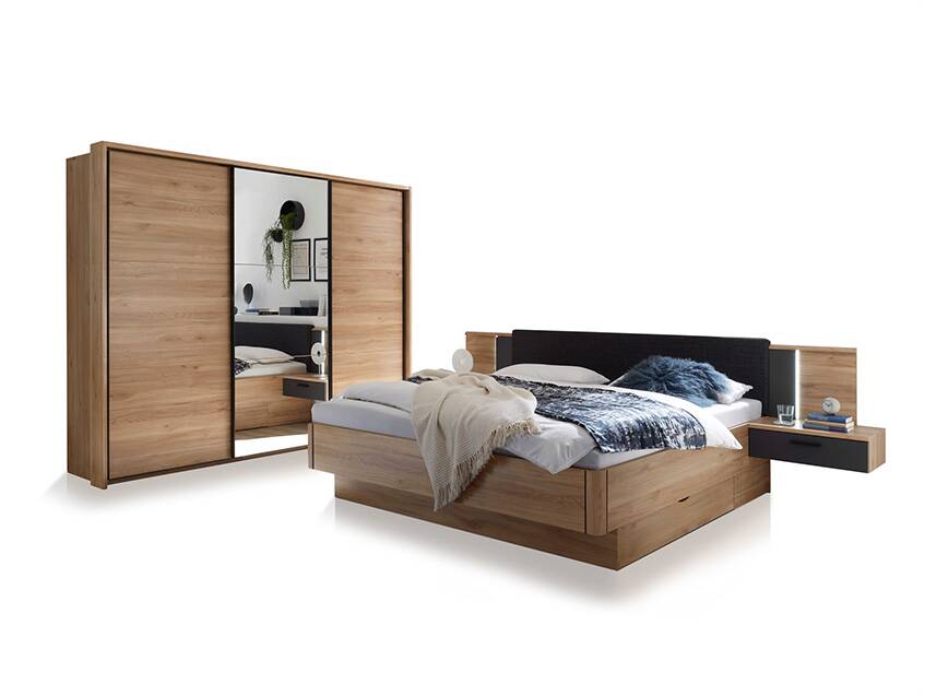 AUCKLAND Komplett-Schlafzimmer, Material Dekorspanplatte, Mauvella Oak Nachbildung/graphit 