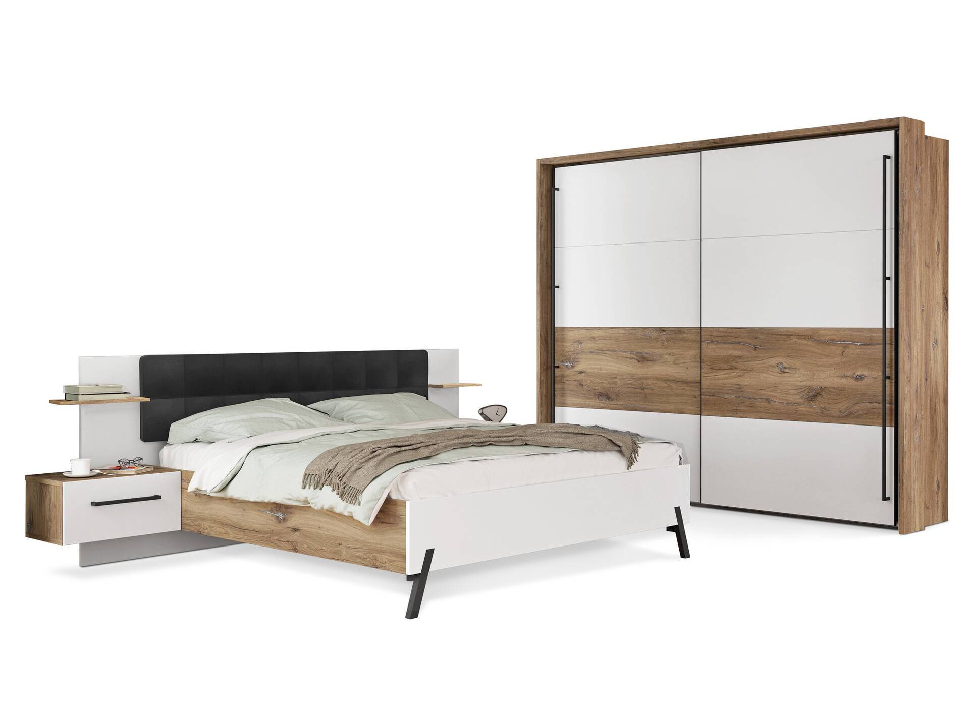 KACY Komplett Schlafzimmer, Material Dekorspanplatte, Flagstaff Eichefarbig/Weiß 