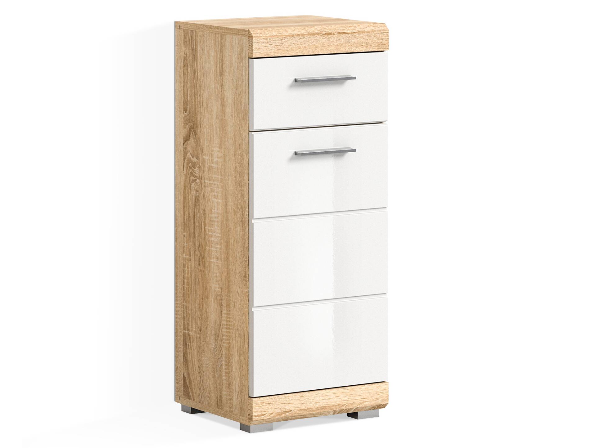 LUCERA Standschrank fürs Badezimmer, Material Dekorspanplatte, Weiss/Sonoma Eiche Nachbildung 