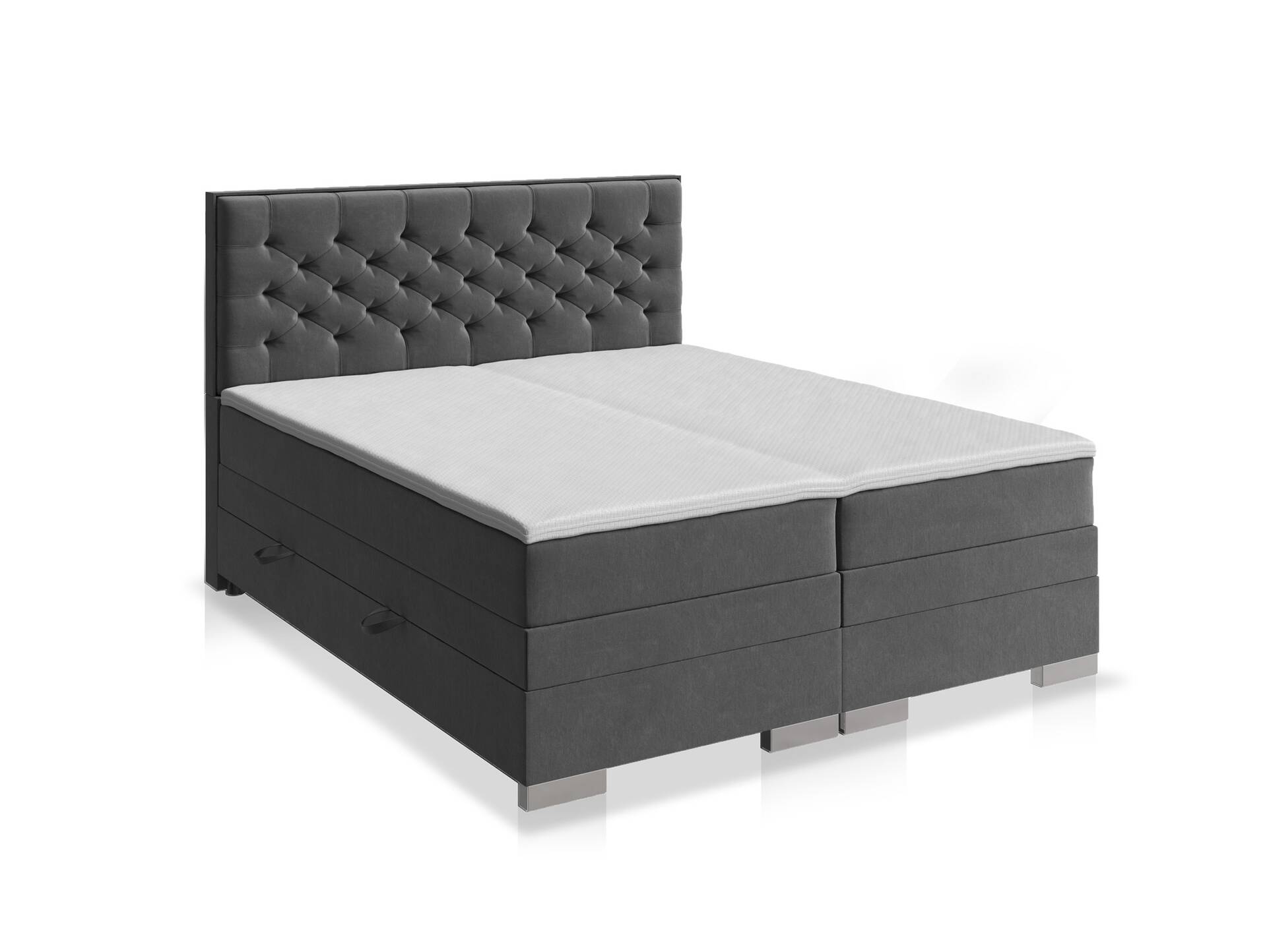 LANCELOT Boxspringbett mit Bettkasten und inkl. Toppermatratze, Härtegrad 2/3, Bezug Stoff Anthrazit 