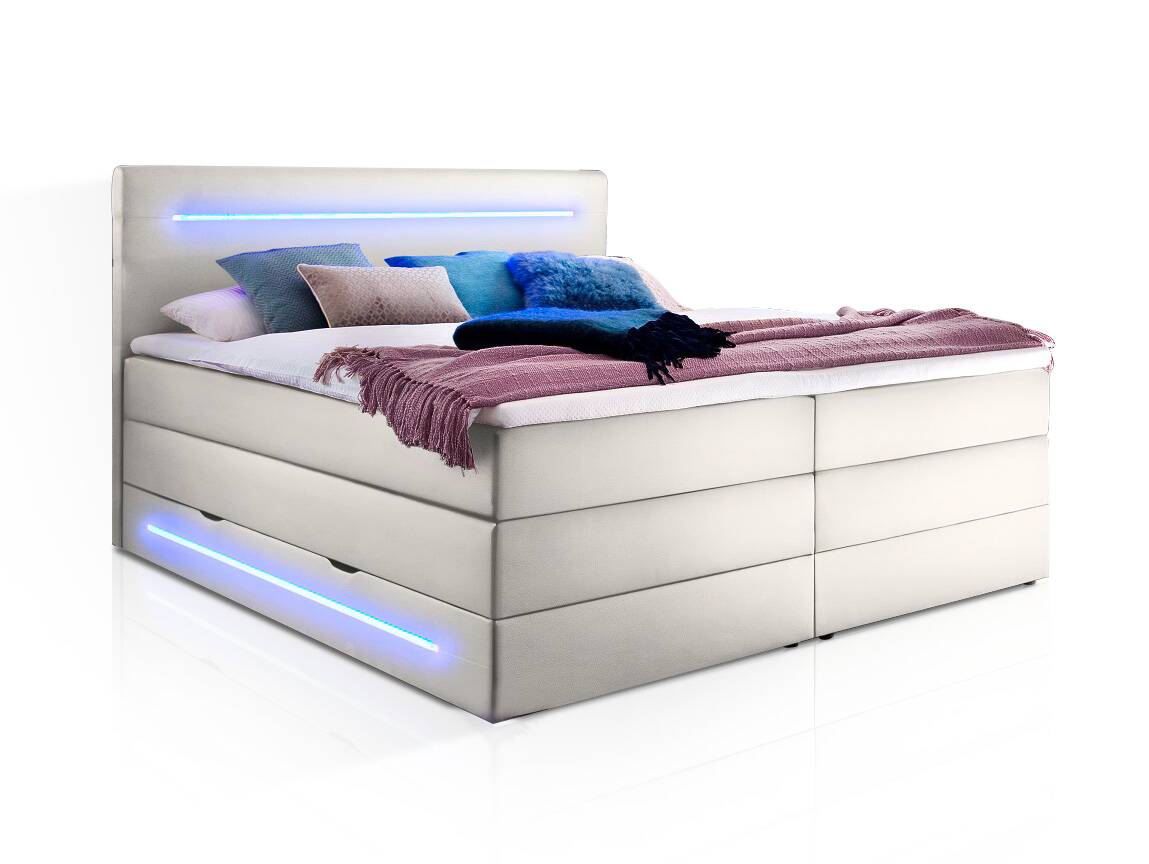 LONNI II Boxspringbett mit Bettkasten und integrierter LED-Beleuchtung, Material Kunstleder 