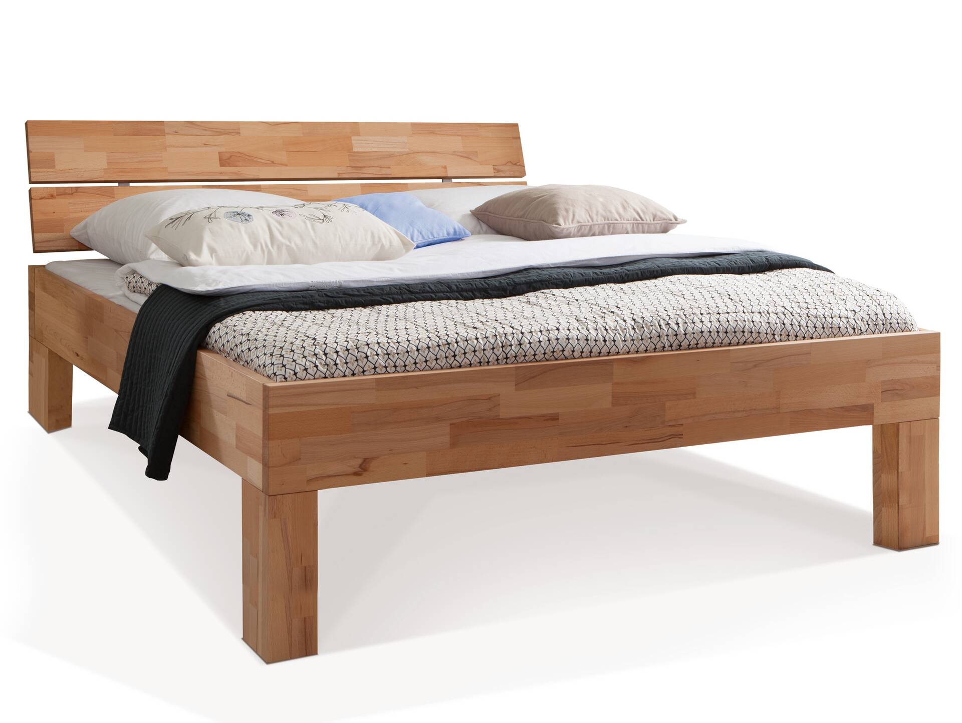 LÖWEN 4-Fuß-Massivholzbett, mit Kopfteil 90 x 200 cm | Buche geölt | Komforthöhe