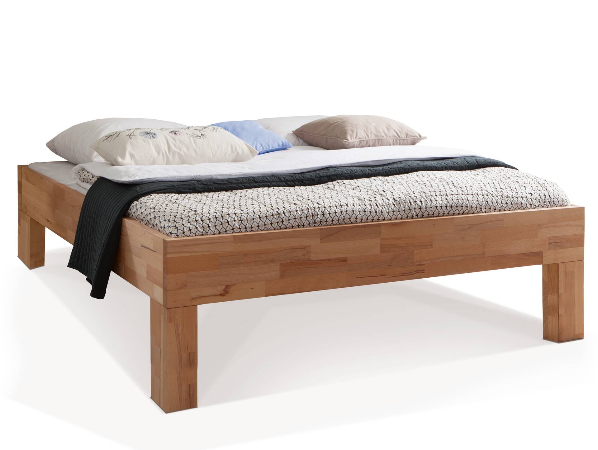 LÖWEN 4-Fuß Massivholzbett, ohne Kopfteil 160 x 200 cm | Buche unbehandelt | Komforthöhe