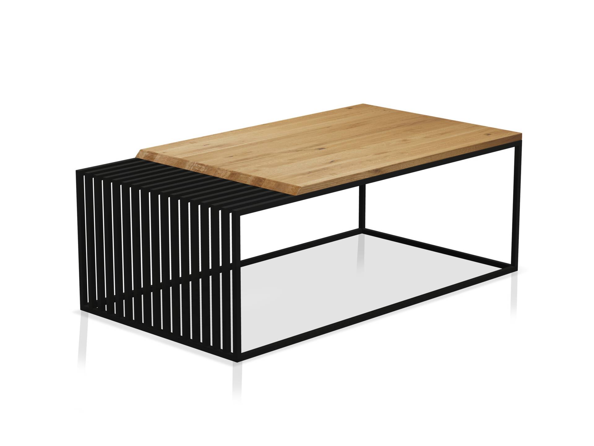 JEZZ Couchtisch, Material Massivholz/Metall, Eiche geölt/schwarz 