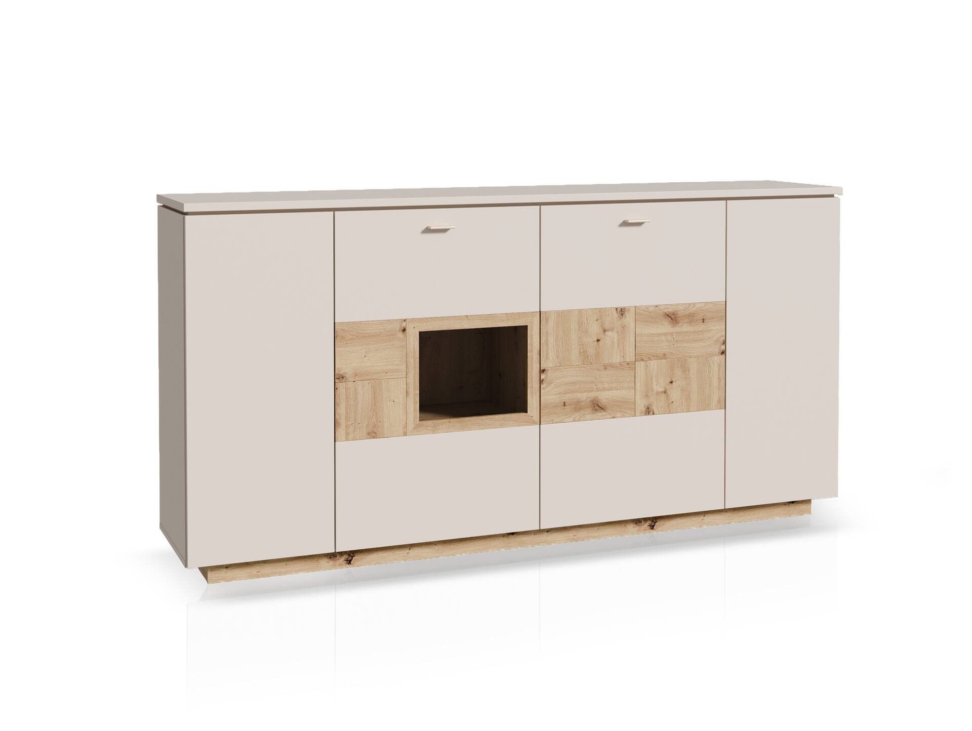 LEANDRO Highboard , Material Spanplatte, Dekor Sand/Artisan Eichefarbig 