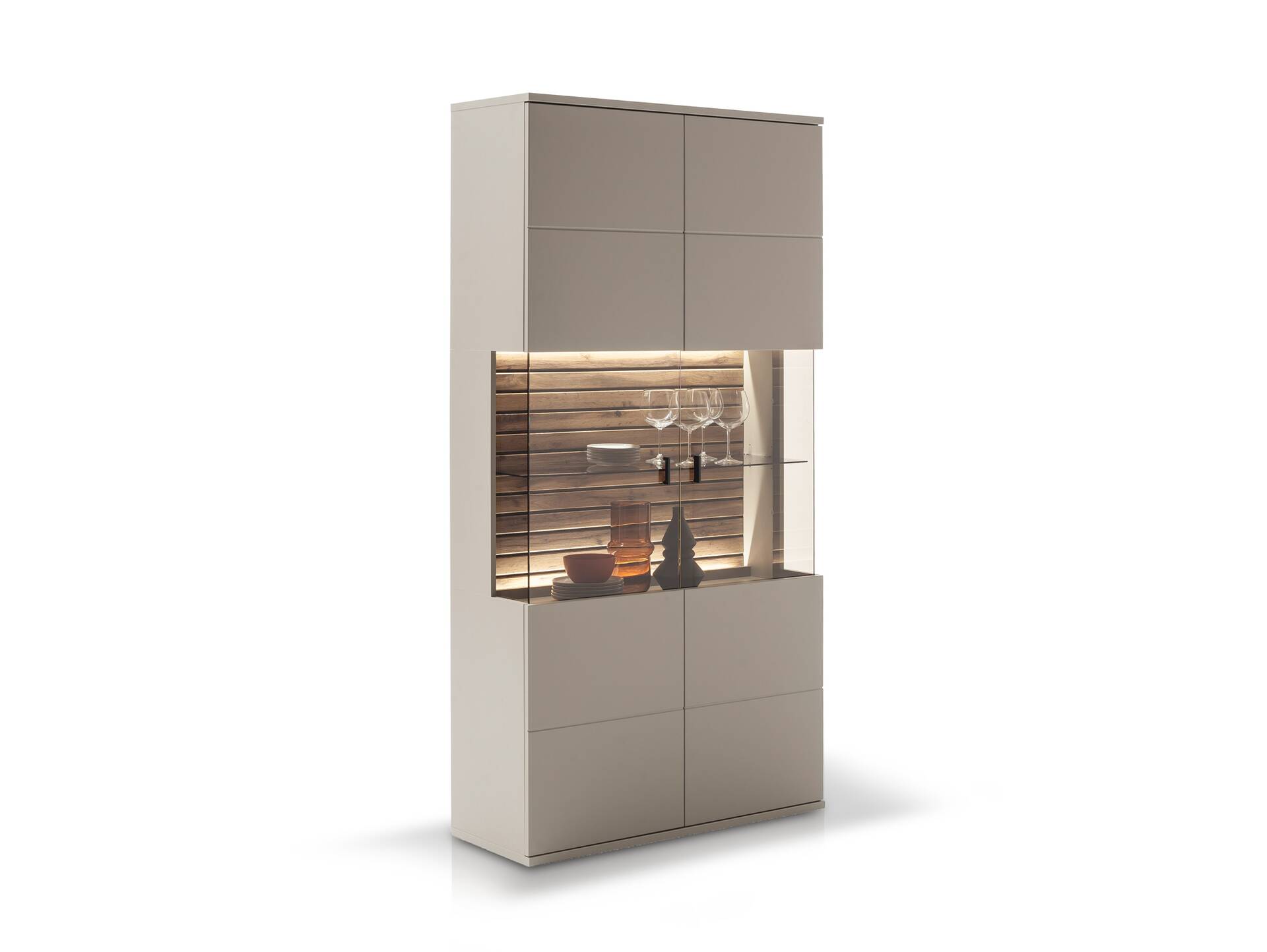 LUZERN Kombivitrine, Material Dekorspanplatte, basaltfarbig/eichefar 