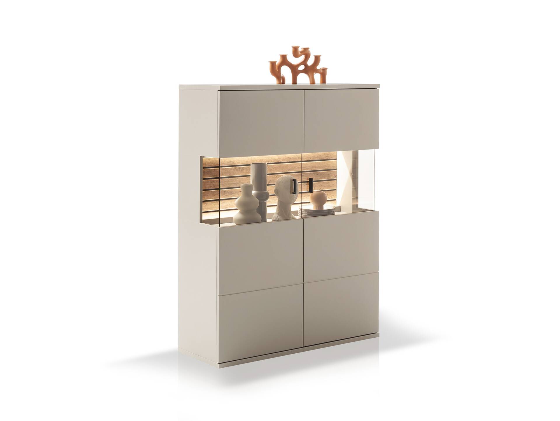 LUZERN Highboard II, Material Dekorspanplatte, basaltfarbig/eichefarbig 