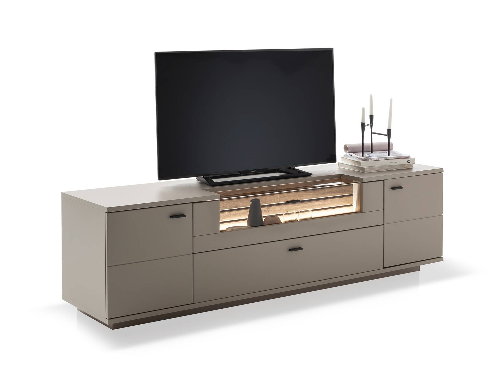 LUZERN TV-Element, Material Dekorspanplatte, basaltfarbig/eichefarbig 