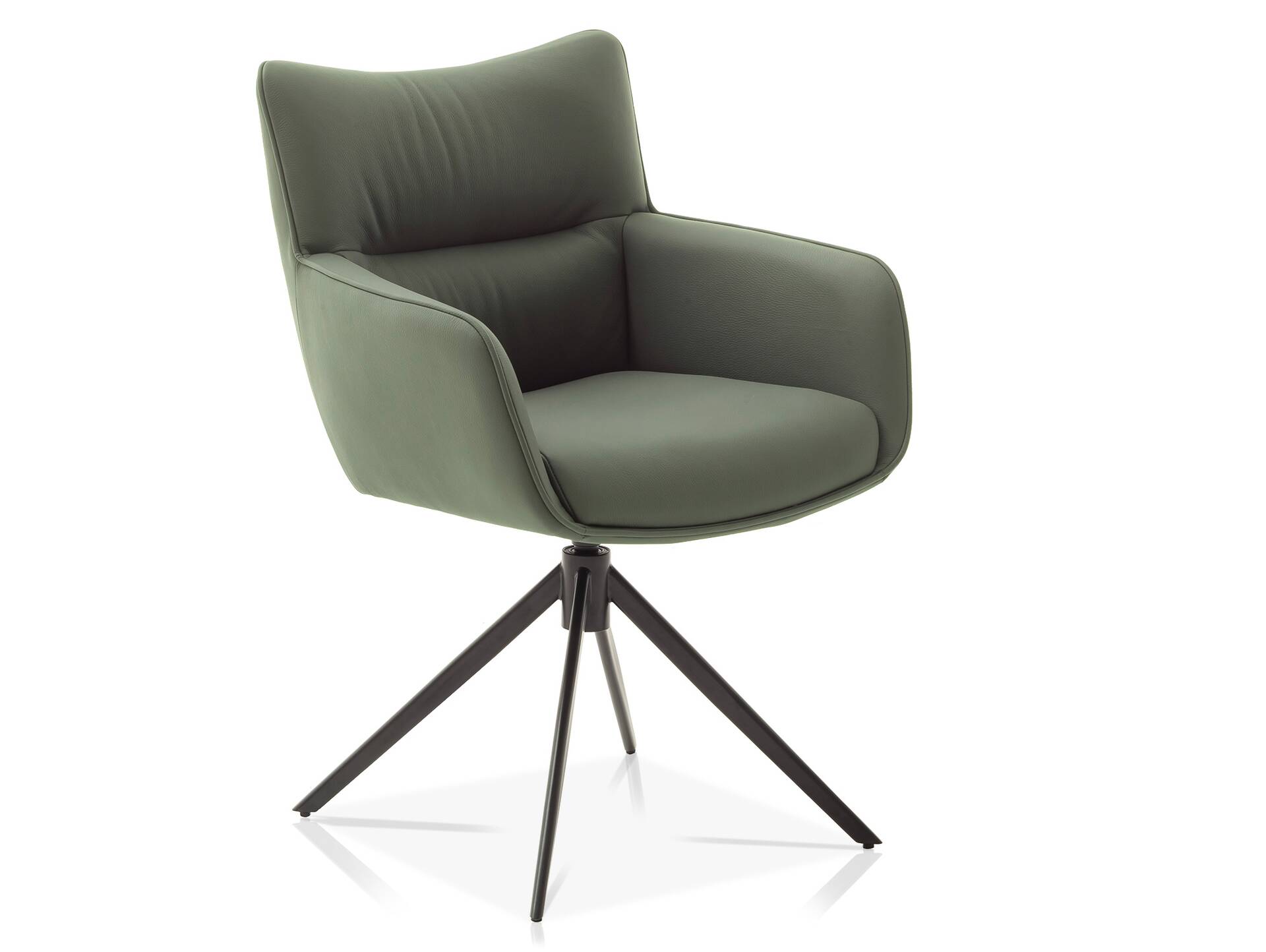 LUCCINO Schalenstuhl, Material Echtleder, Gestell schwarz matt olive