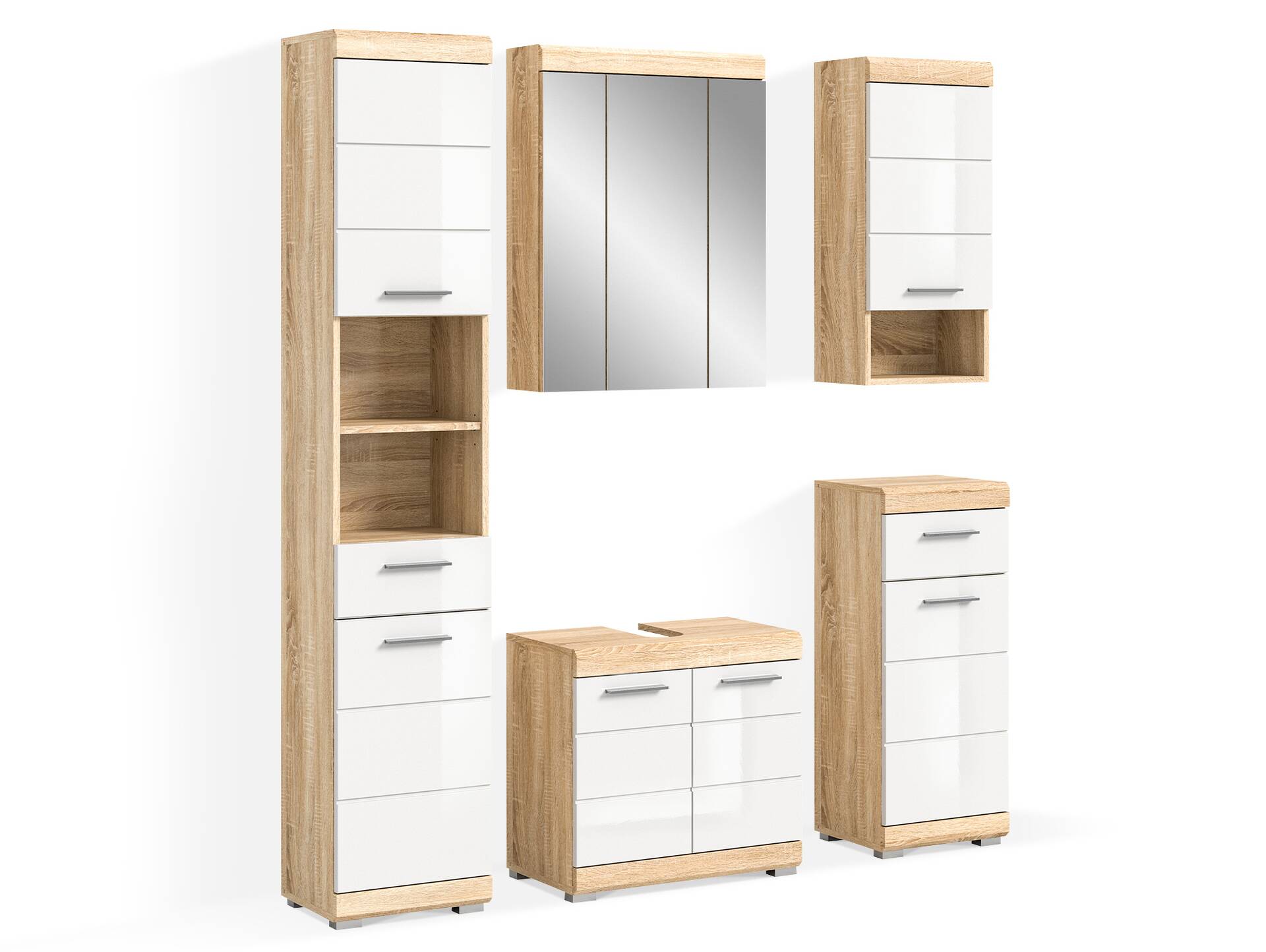 LUCERA Badezimmerset I, Material Dekorspanplatte, Weiss/Eiche Sonoma Nachbildung 