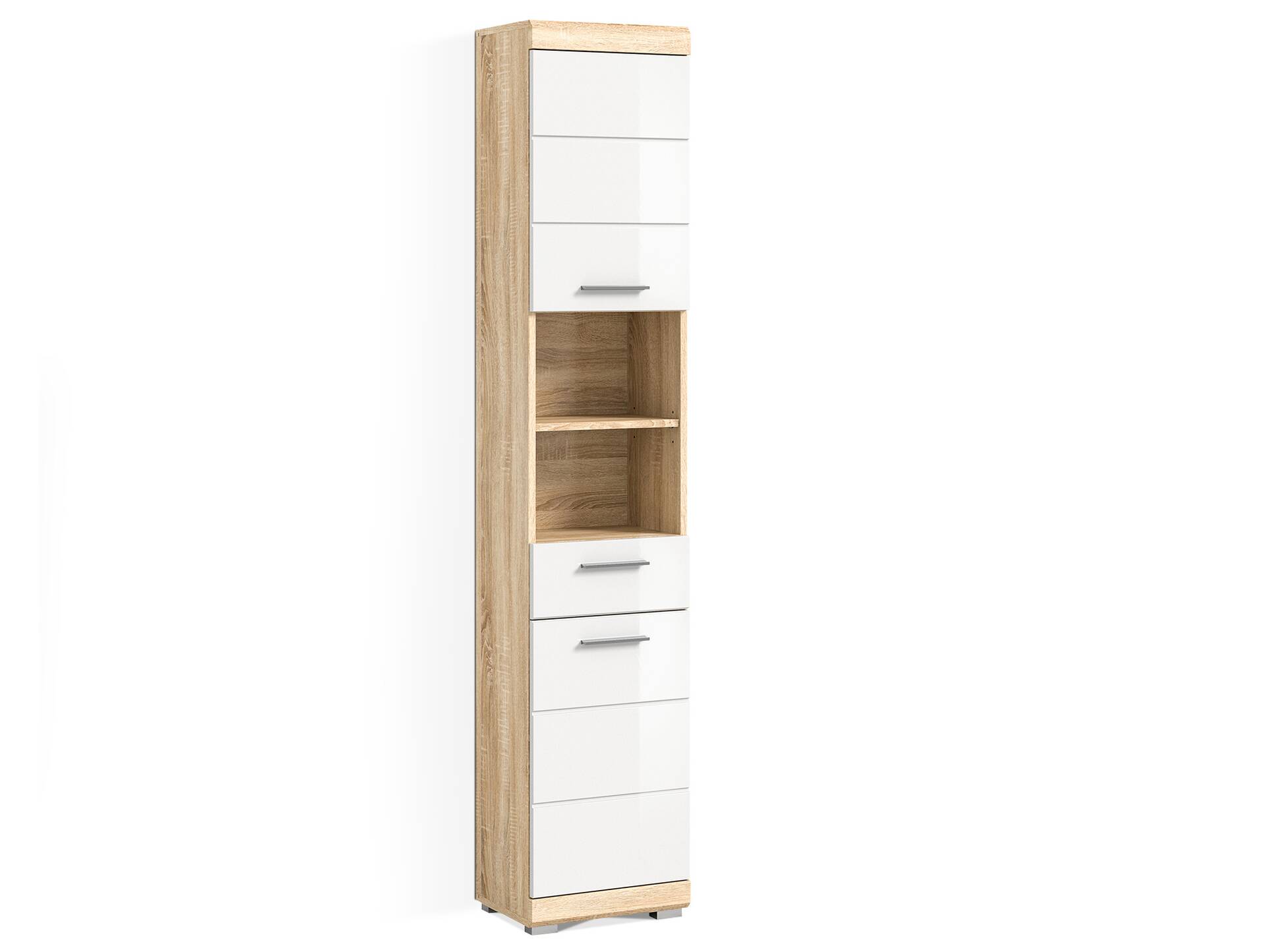 LUCERA Hochschrank fürs Badezimmer, Material Dekorspanplatte, Weiss/Sonoma Eiche Nachbildung 