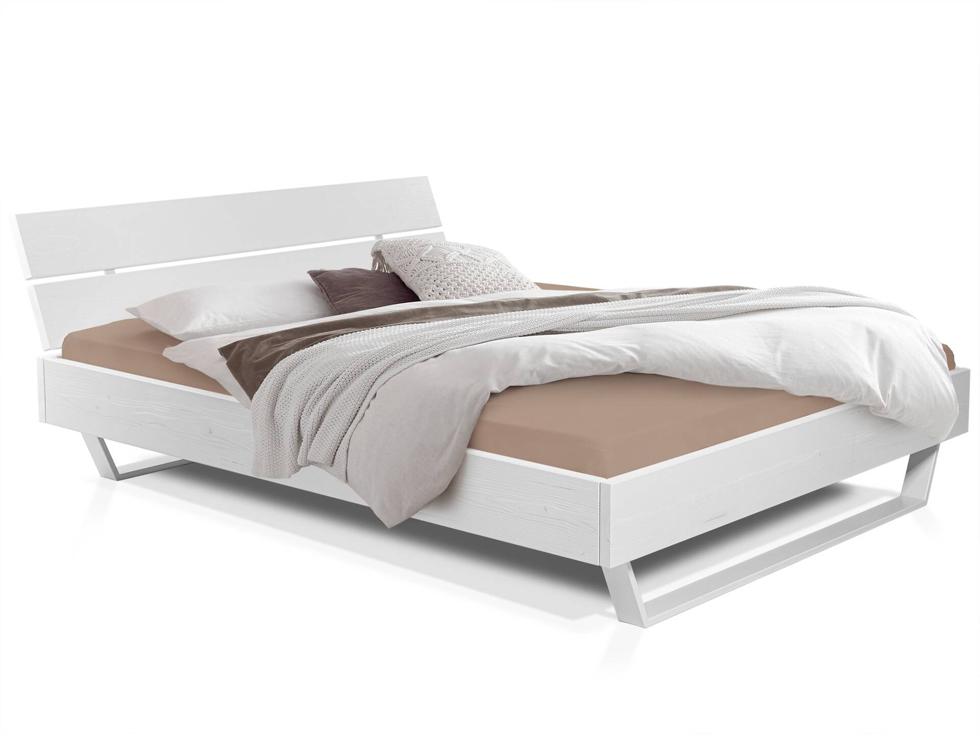 LUKY Kufenbett mit Kopfteil, Material Massivholz, Fichte/Kufen weiss 120 x 200 cm