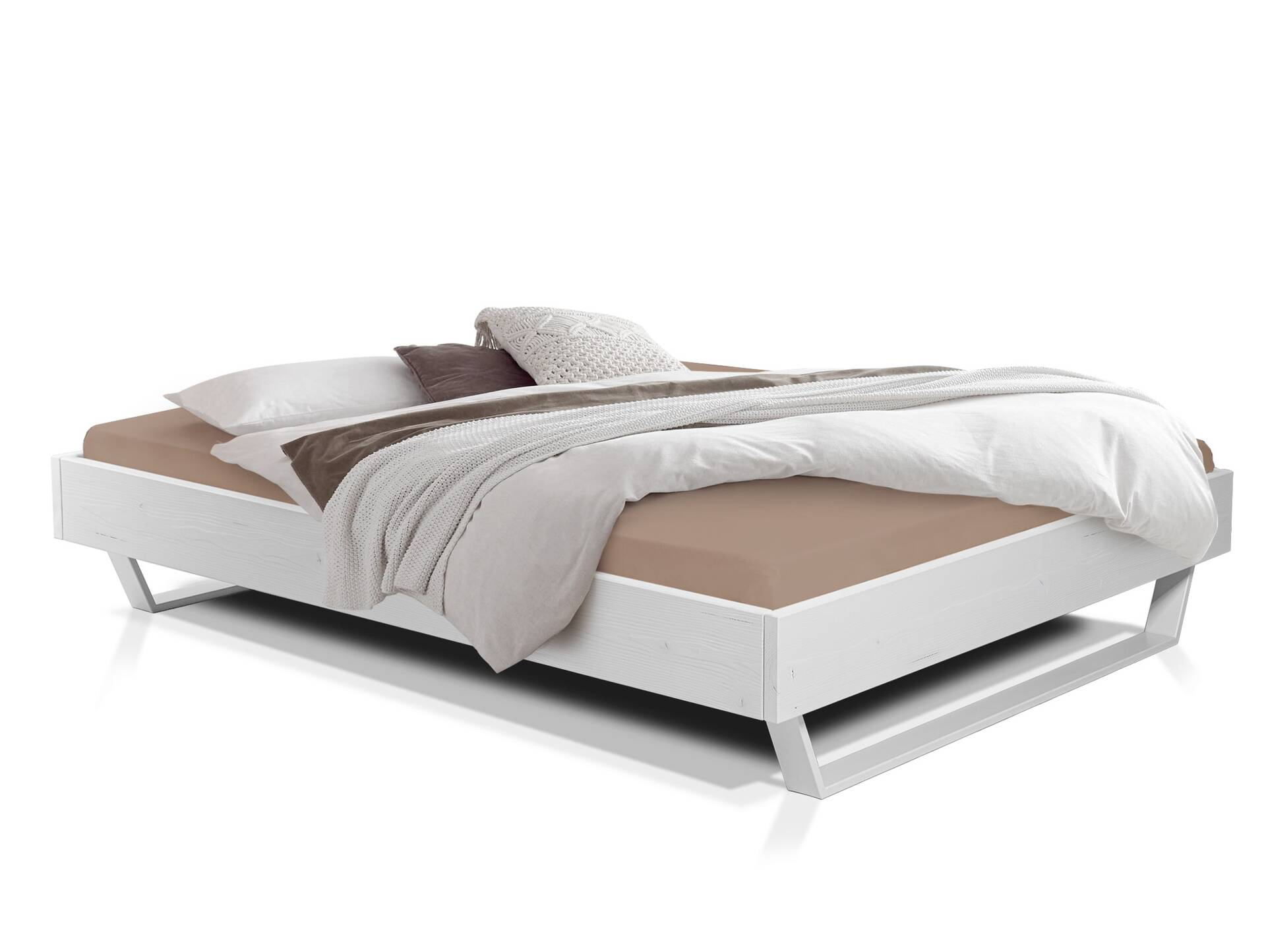 LUKY Kufenbett ohne Kopfteil, Material Massivholz, Fichte/Kufen weiss 120 x 200 cm
