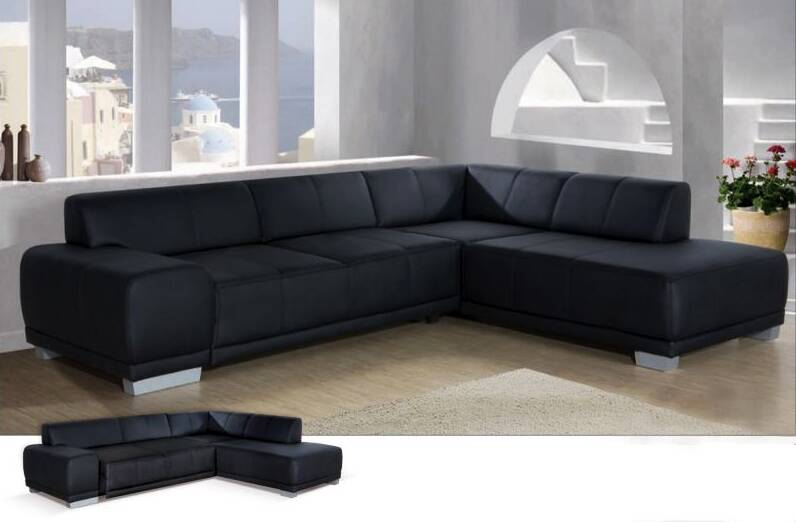 MAILO Polsterecke/Ecksofa glänzend-schwarz | Ottomane rechts