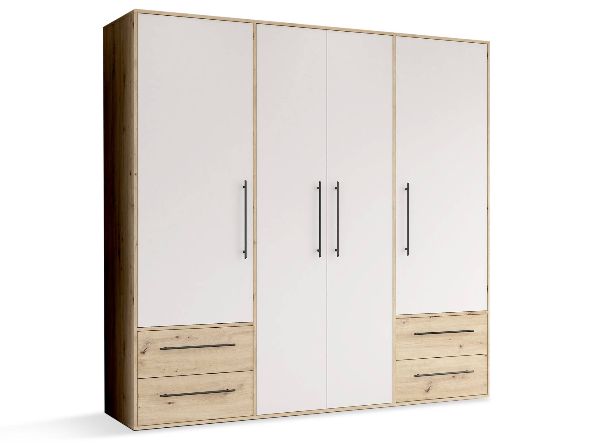 MANIKO Kleiderschrank, Material Dekorspanplatte 4-türig | Eiche sonomafarbig / weiss