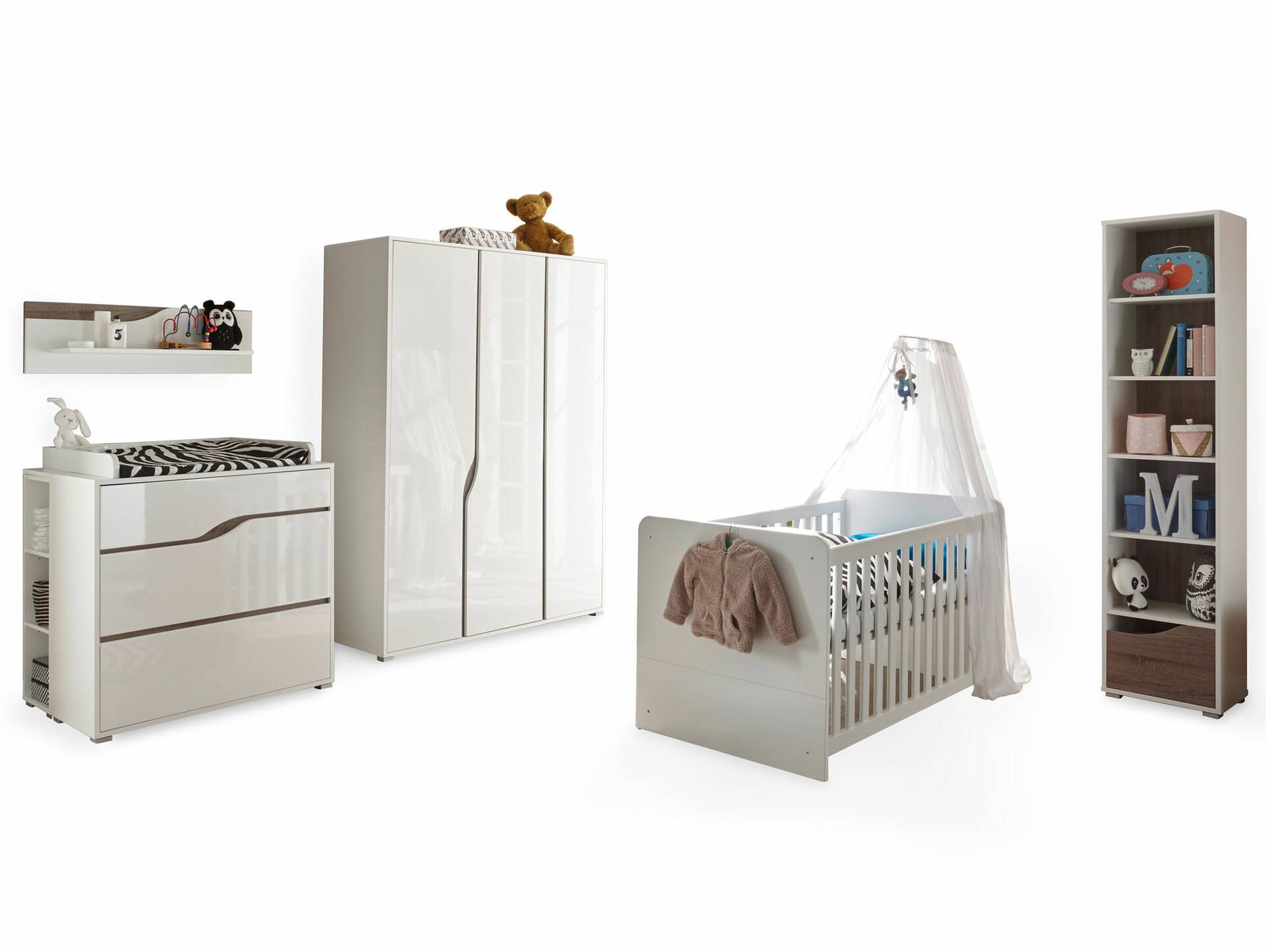 MONOLITO Komplett-Babyzimmer, Material MDF, weiss Hochglanz /Eiche sonomafarbig 