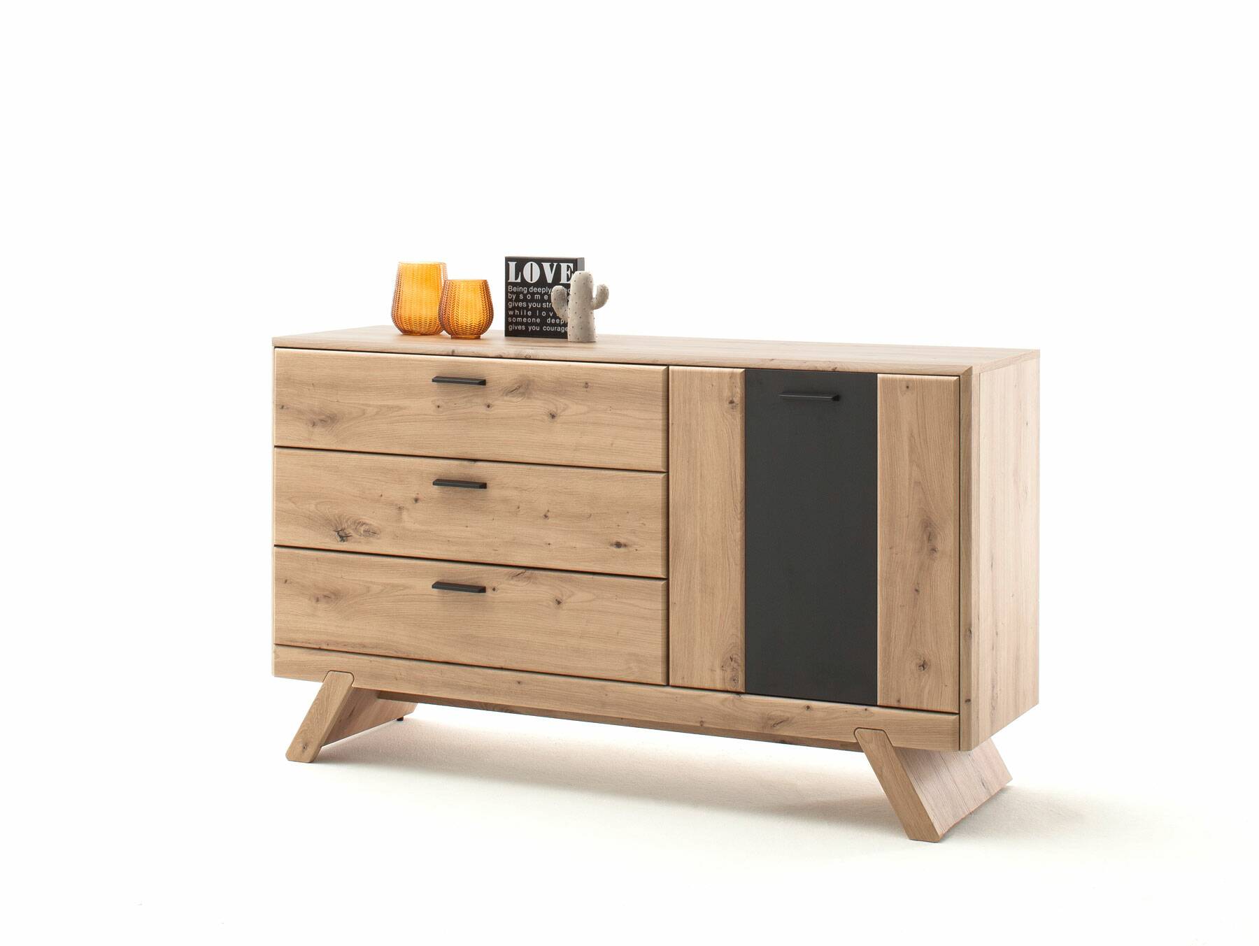 CALISTRO Sideboard, 3 Schubkästen+1 Tür, Material MDF, balkeneichefarbig/anthrazit 