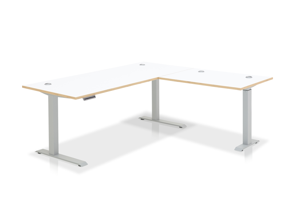MAILAND höhenverstellbarer Eckschreibtisch, Material Dekorspanplatte, weiß/eichefarbig weiss/eichefarbig
